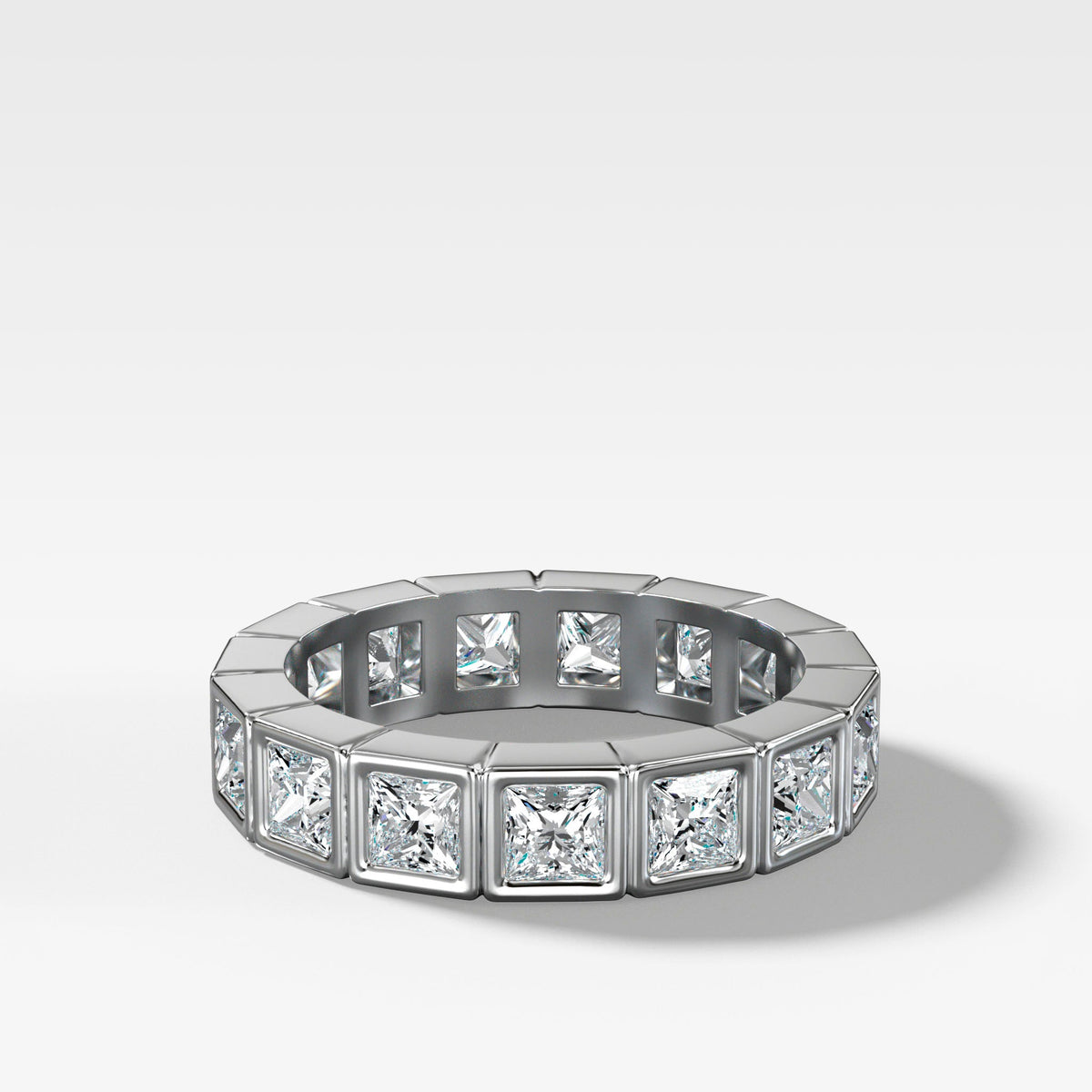Bezel Set Eternity Band With Princess Cuts in White Gold by Good Stone
