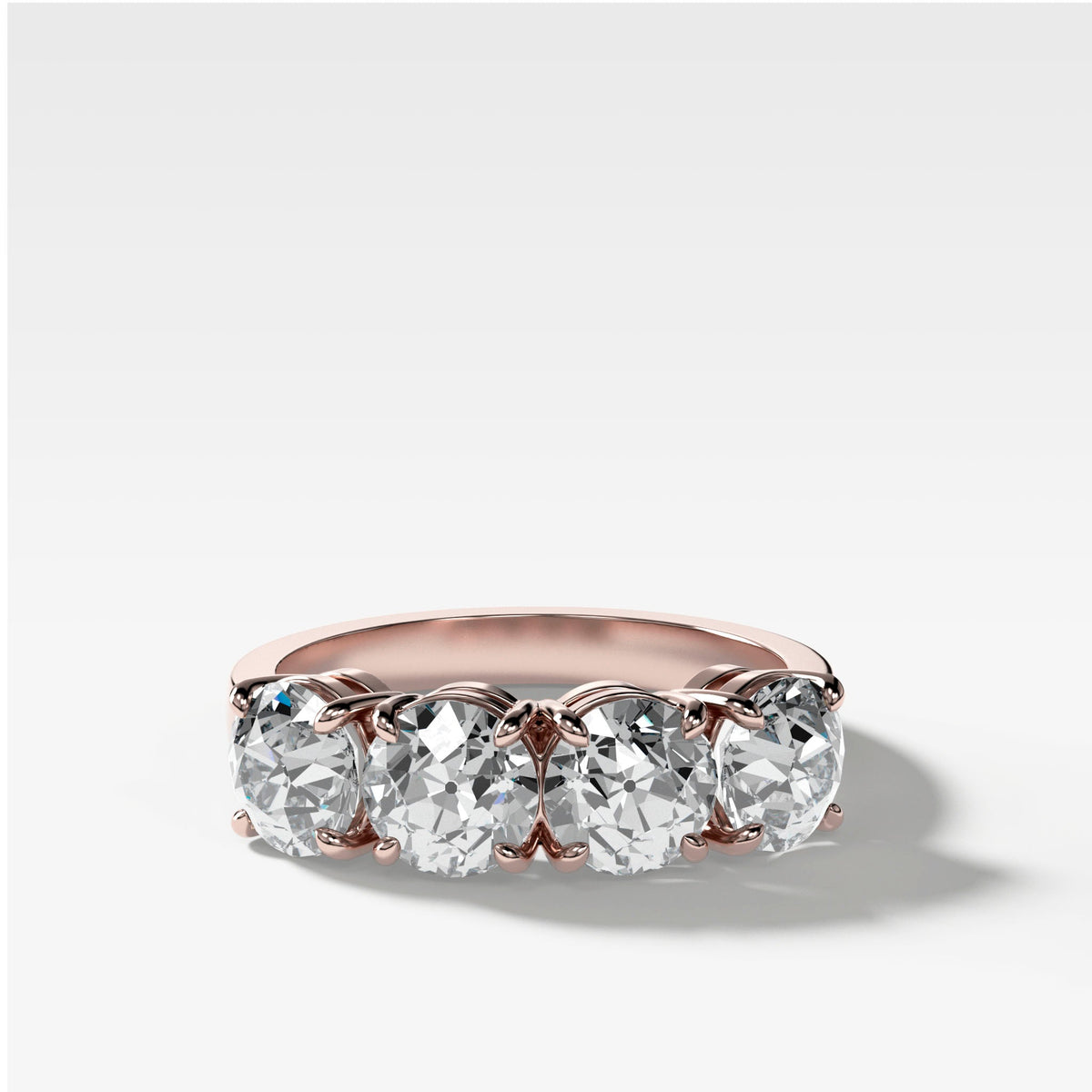 Four Stone Diamond Wedding Band With Old Euro Cuts in Rose Gold by Good Stone