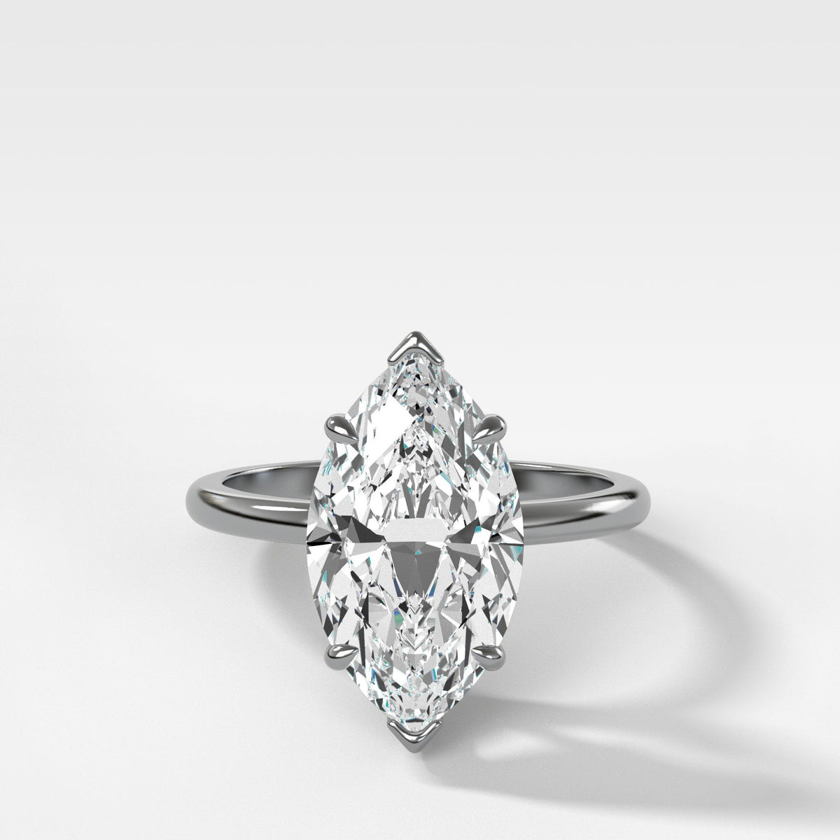 Crescent Solitaire With Marquise Cut by Good Stone in White Gold