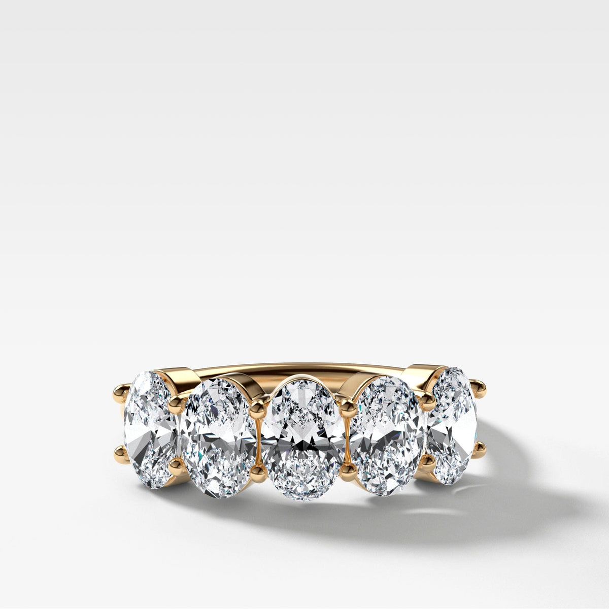 Five Stone Shared Prong Diamond Wedding Band With Oval Cuts