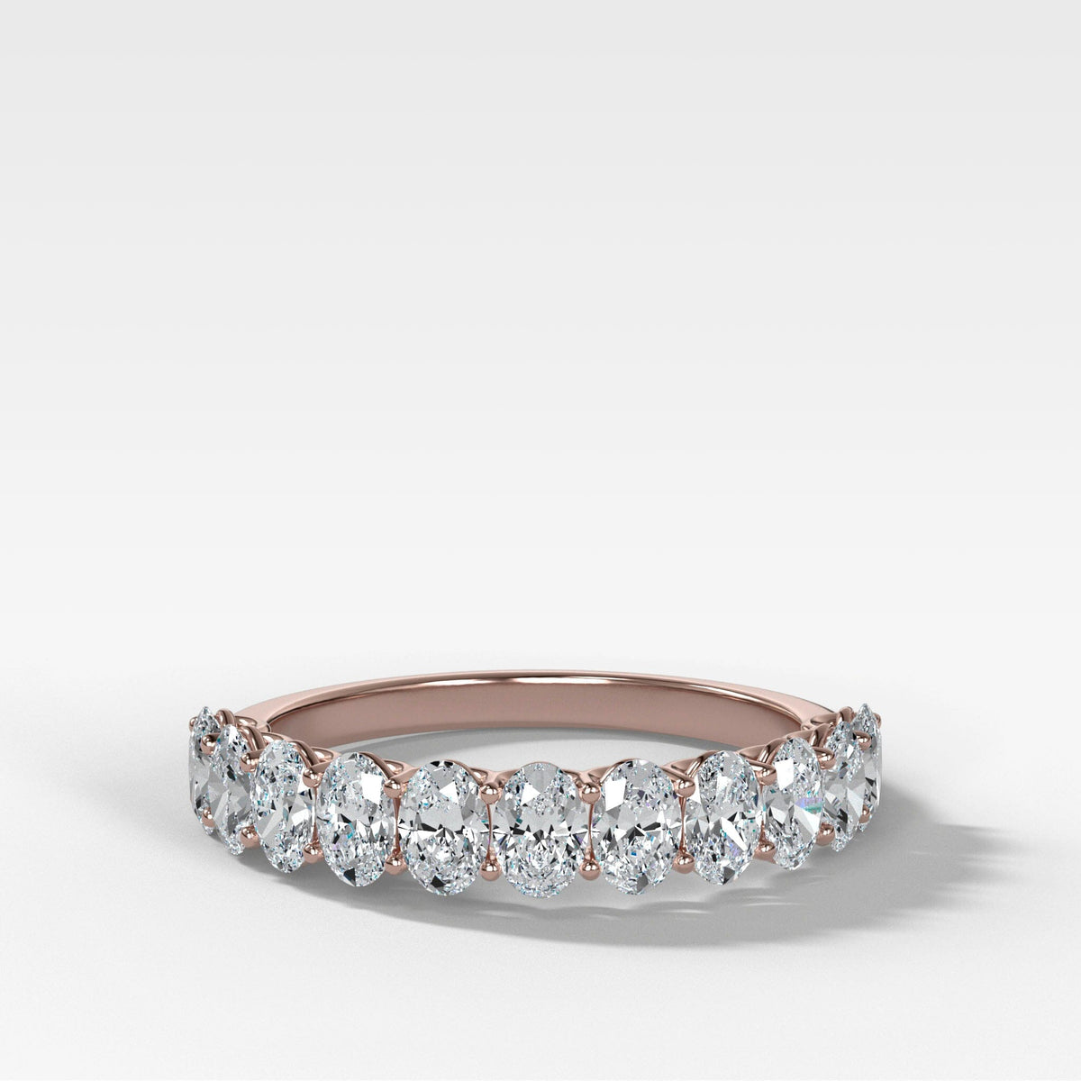 Petite Shared Prong Wedding Band with Oval diamonds Band Good Stone Inc Rose Gold 14k Natural