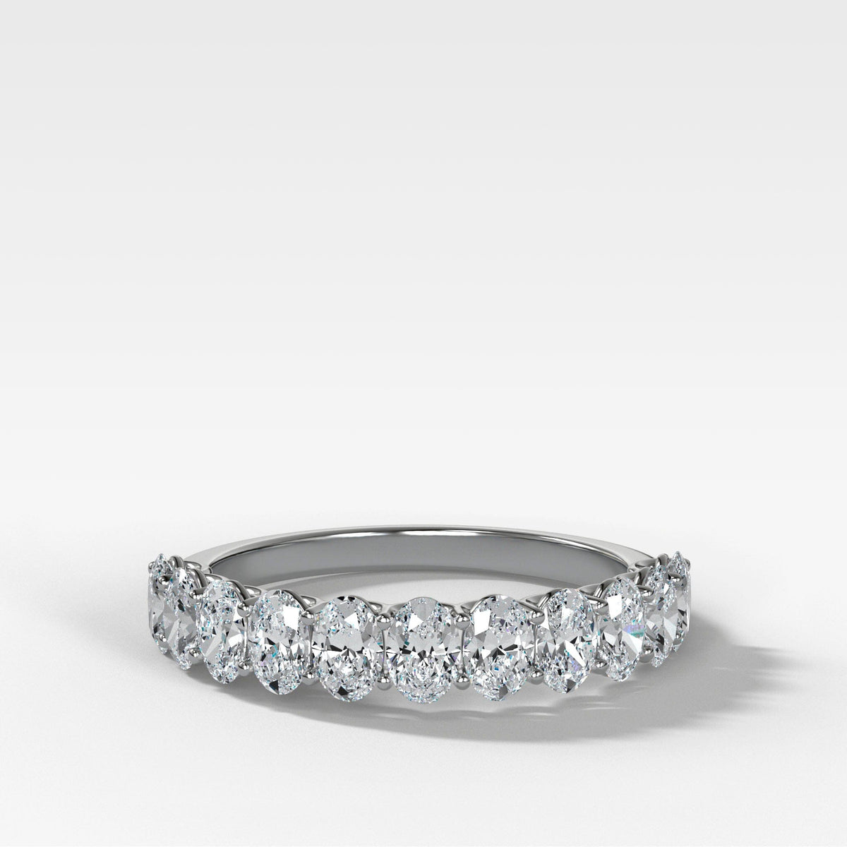 Petite Shared Prong Wedding Band with Oval diamonds Band Good Stone Inc White Gold 14k Natural