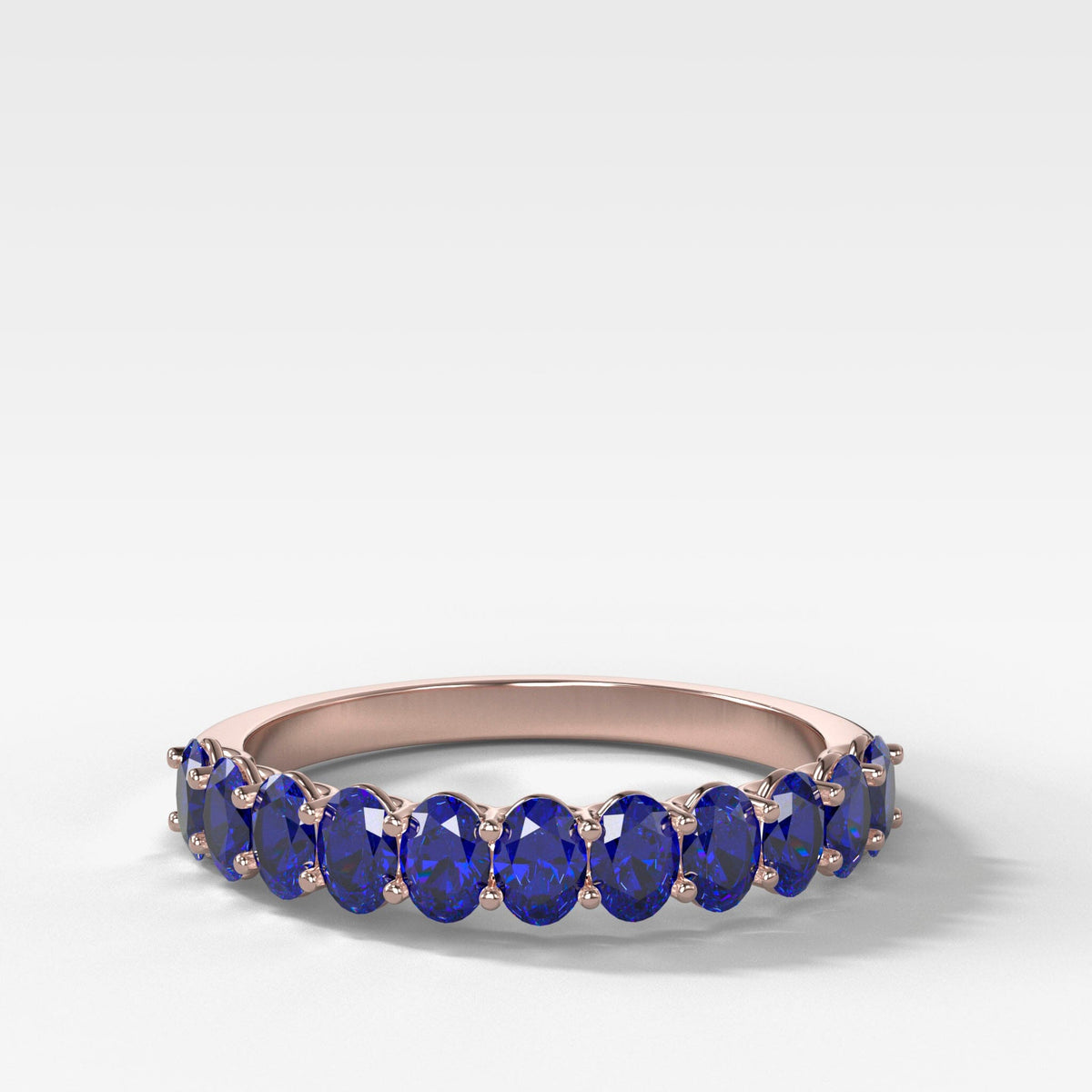 Petite Shared Prong Wedding Band with Blue Oval Sapphires Band Good Stone Inc Rose Gold 14k Natural
