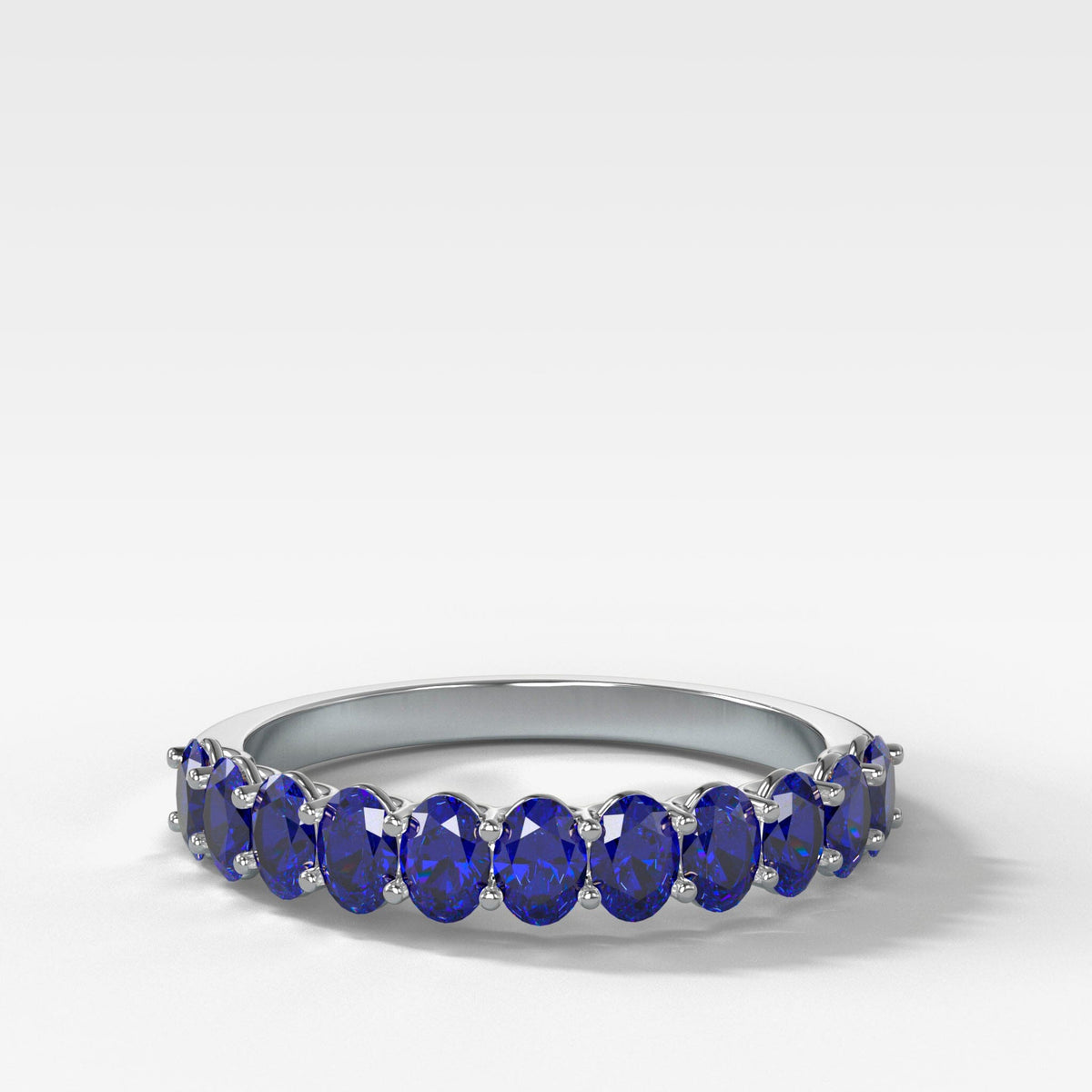 Petite Shared Prong Wedding Band with Blue Oval Sapphires Band Good Stone Inc White Gold 14k Natural