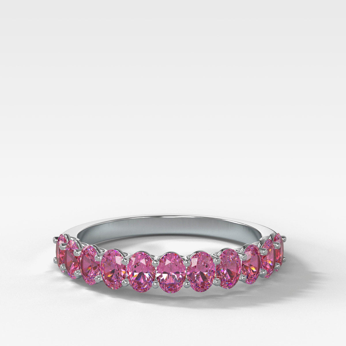 Petite Shared Prong Wedding Band with Pink Oval Sapphires Band Good Stone Inc White Gold 14k Natural