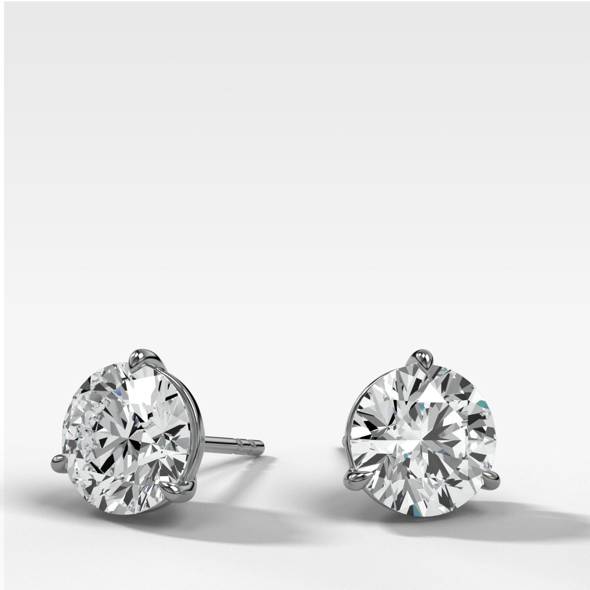 2CTW Round Cut Single Point Prong Diamond Studs - GOODSTONE