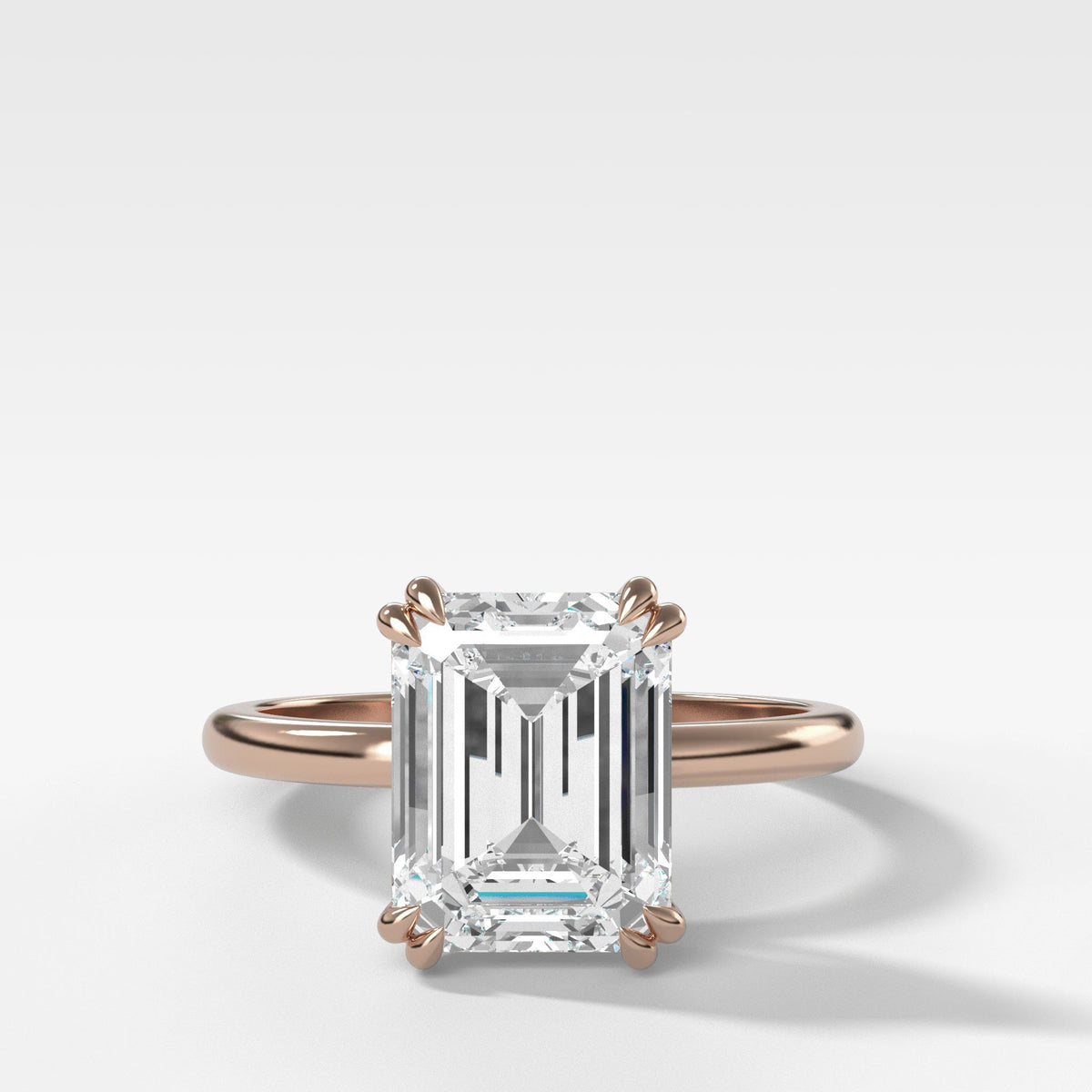 Signature Cathedral Solitaire With Emerald Cut (North South) by Good Stone in Rose Gold