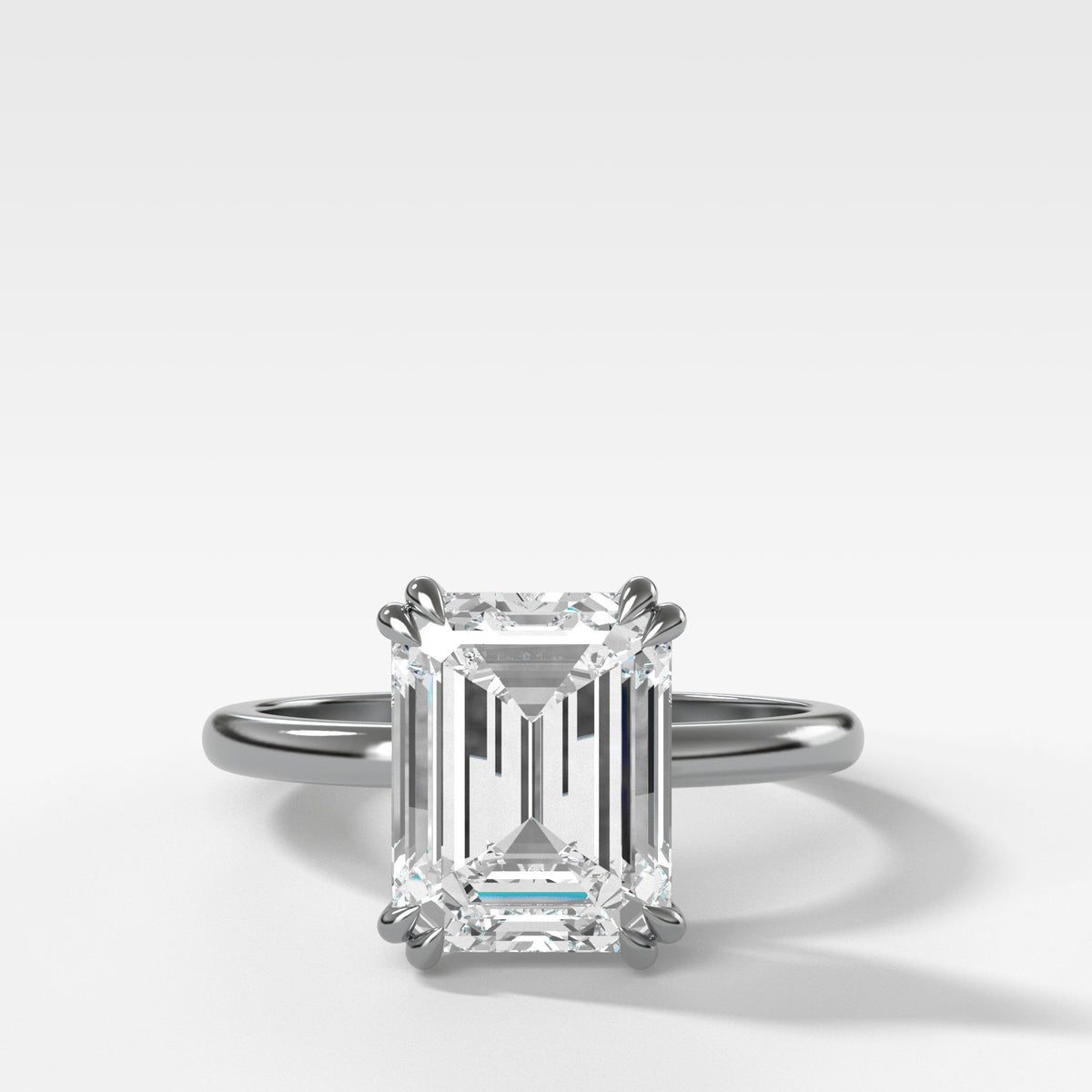 Signature Cathedral Solitaire With Emerald Cut (North South) by Good Stone in White Gold