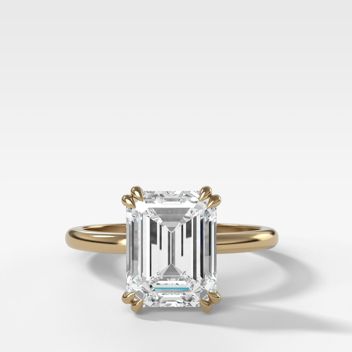 Signature Cathedral Solitaire With Emerald Cut (North South) by Good Stone in Yellow Gold