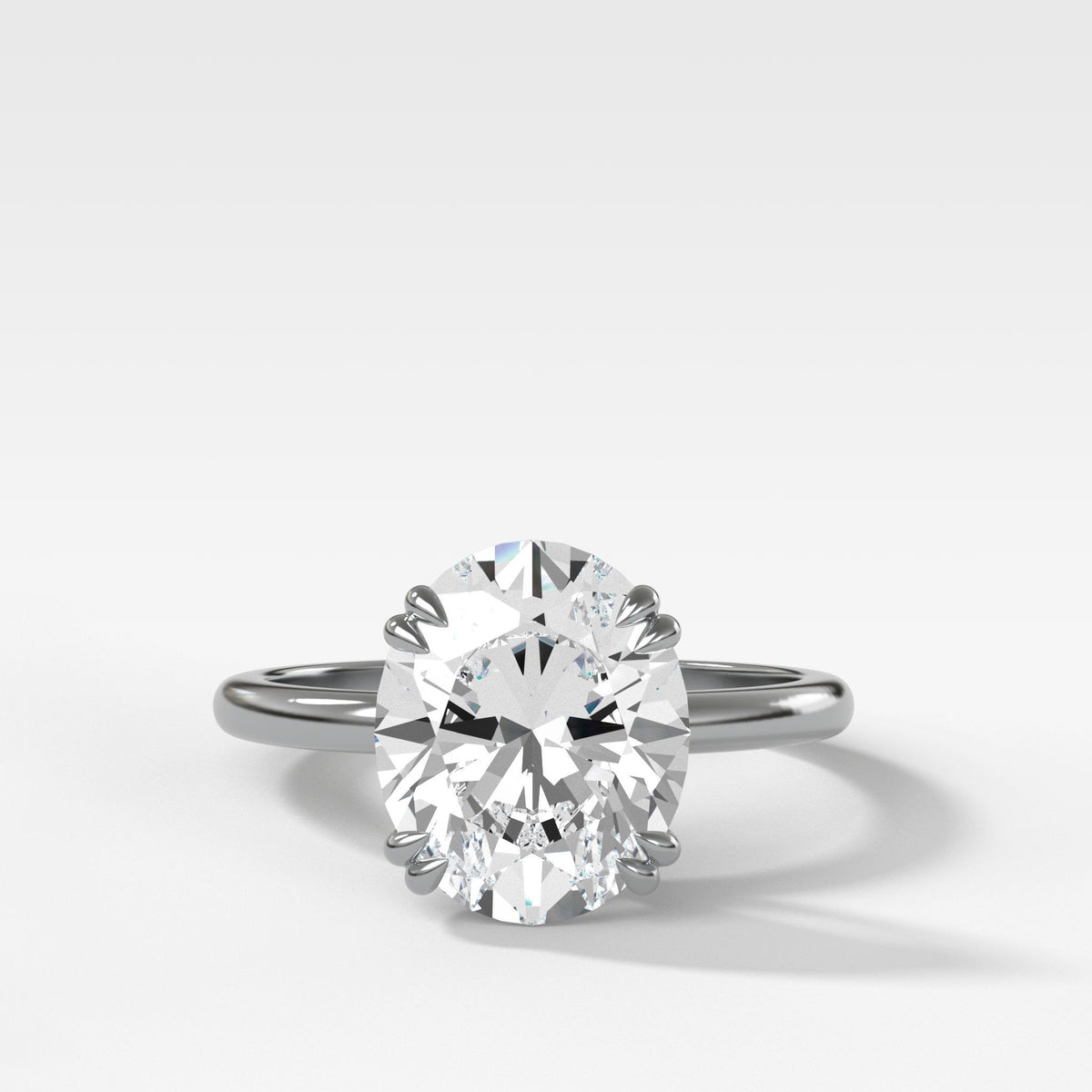 Signature Cathedral Solitaire With Oval Cut by Good Stone in White Gold