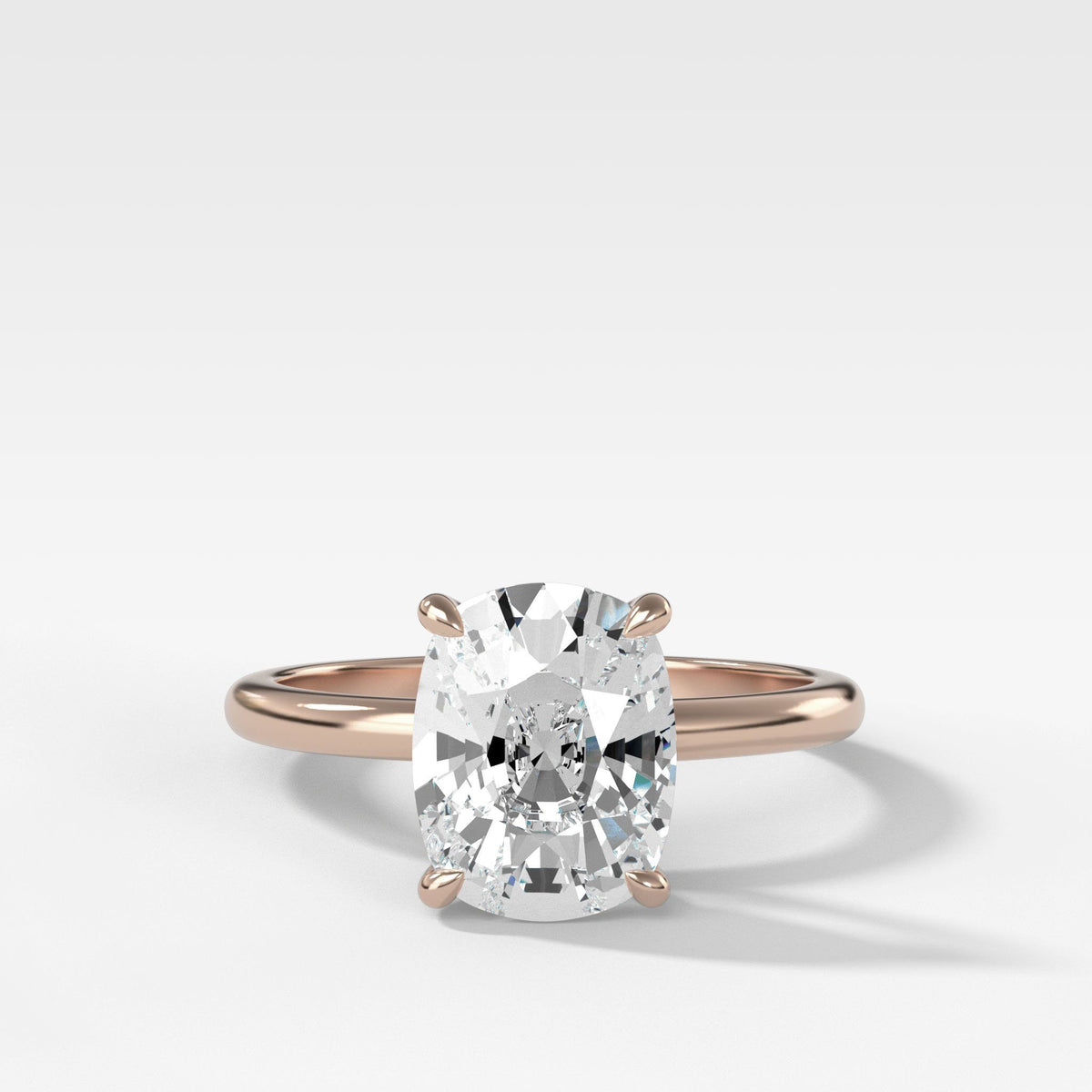 Crescent Solitaire With Elongated Cushion Cut by Good Stone in Rose Gold