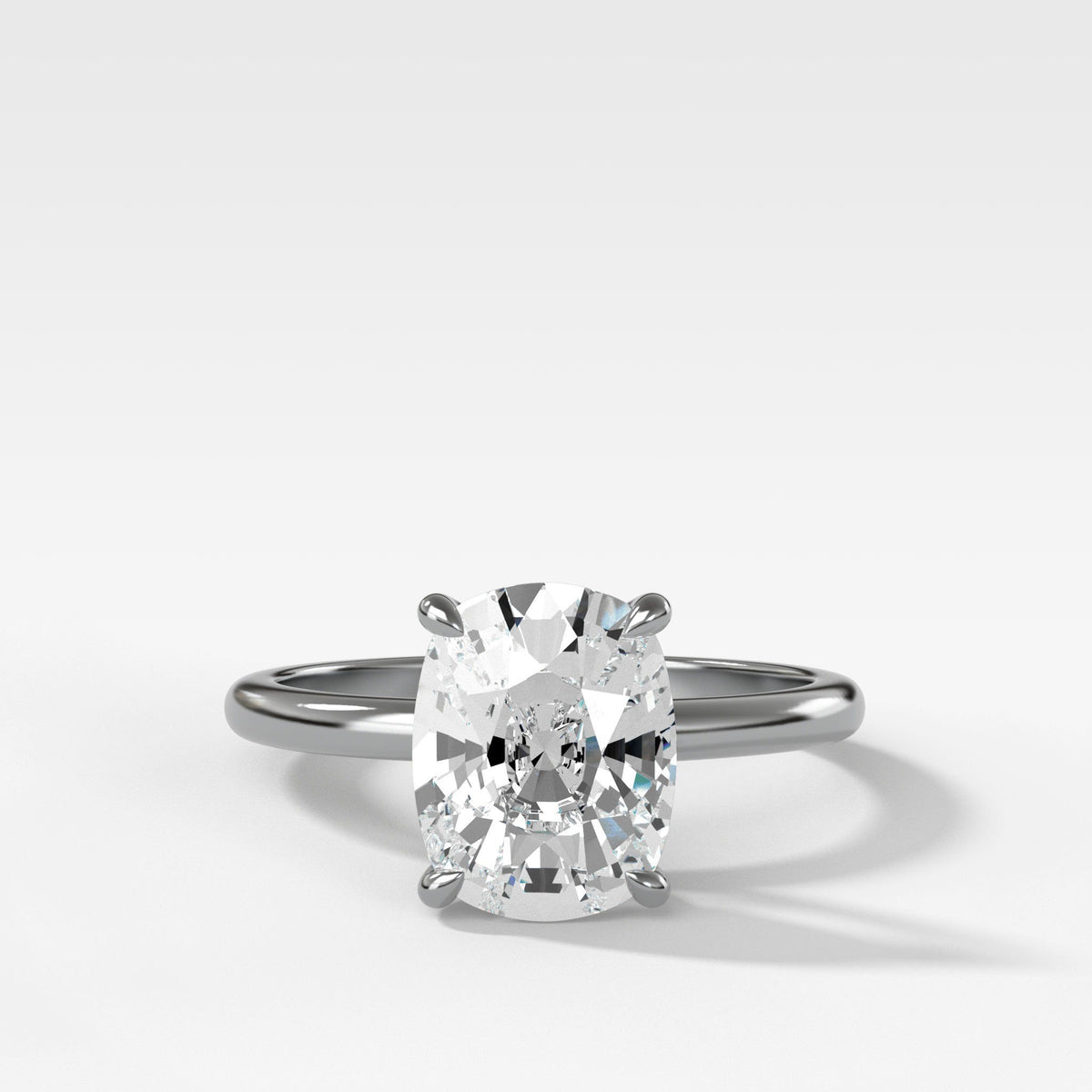 Crescent Solitaire With Elongated Cushion Cut by Good Stone in White Gold