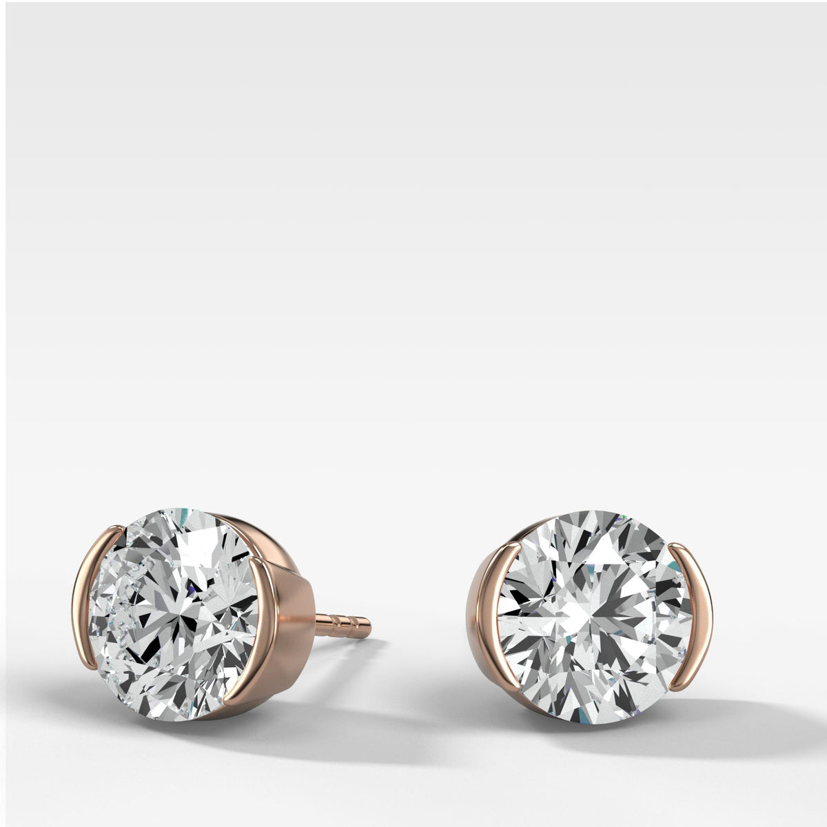 Round Cut Half Bezel Studs by Good Stone in Rose Gold