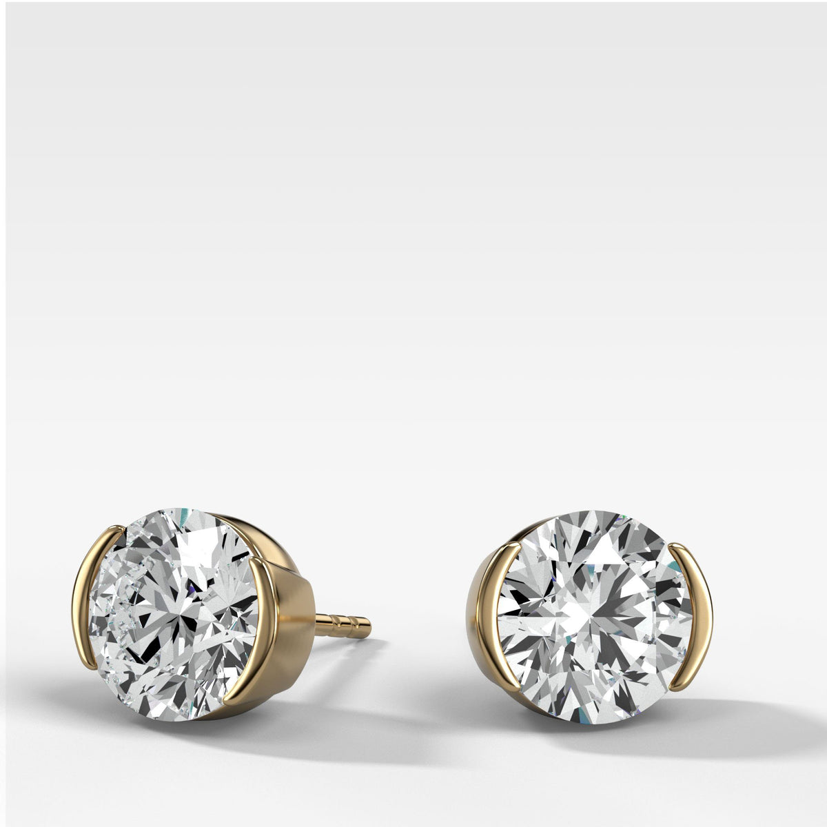 Round Cut Half Bezel Studs by Good Stone in Yellow Gold