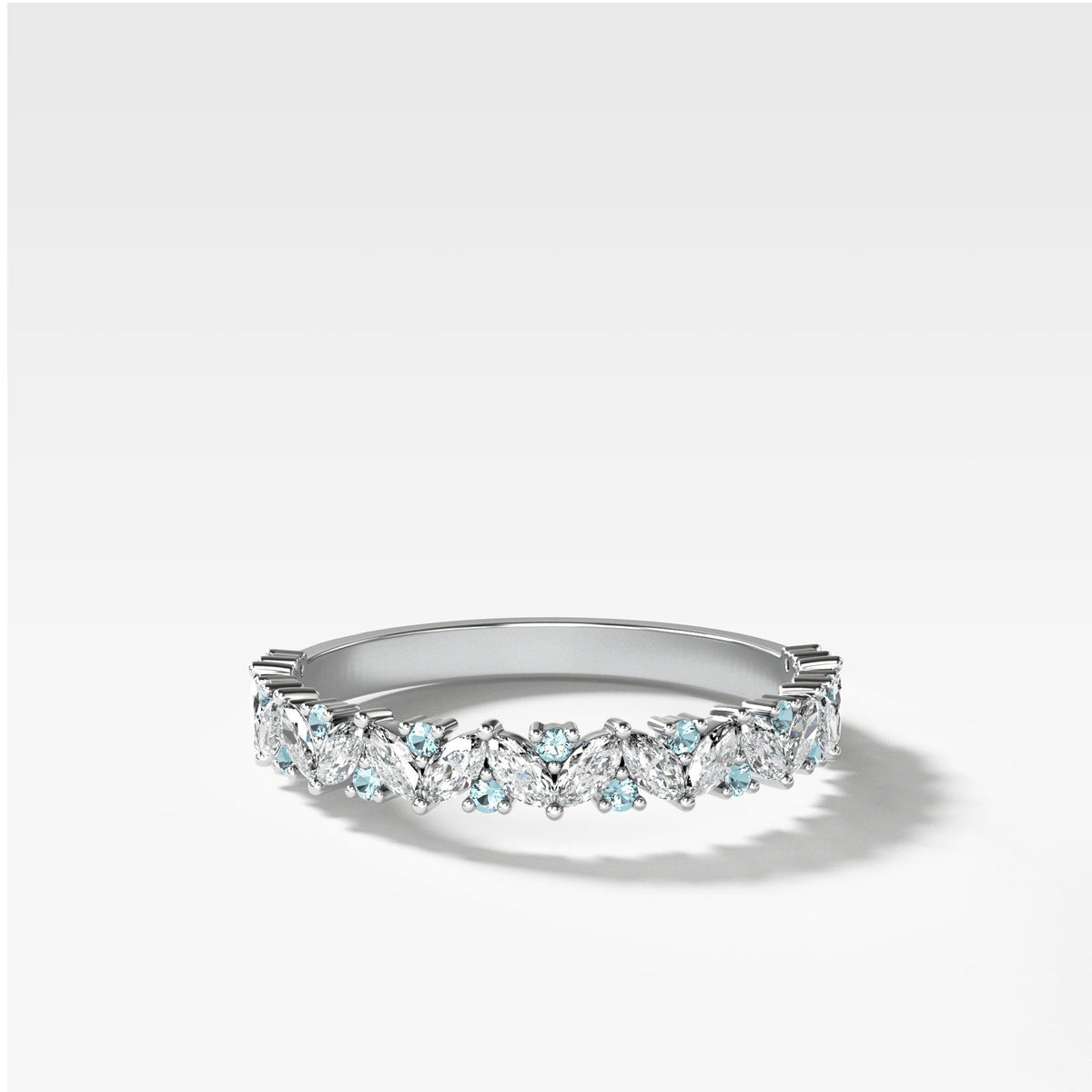 Marquise Round Multi Shape Diamond and Aquamarine Wedding Band by Good Stone in White Gold