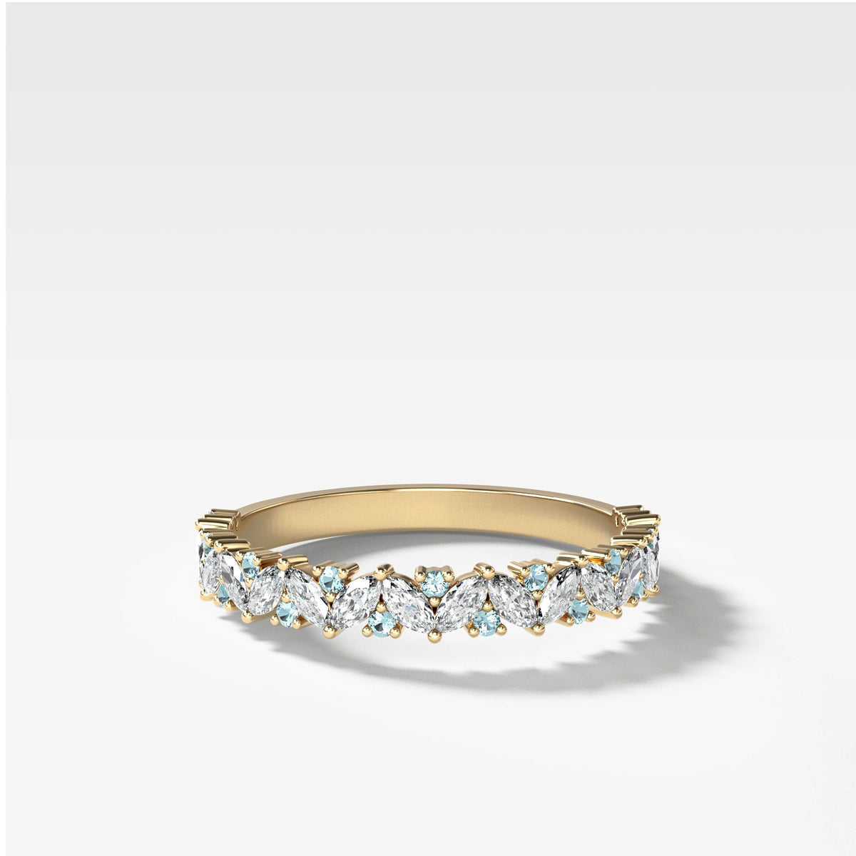 Marquise Round Multi Shape Diamond and Aquamarine Wedding Band by Good Stone in Yellow Gold