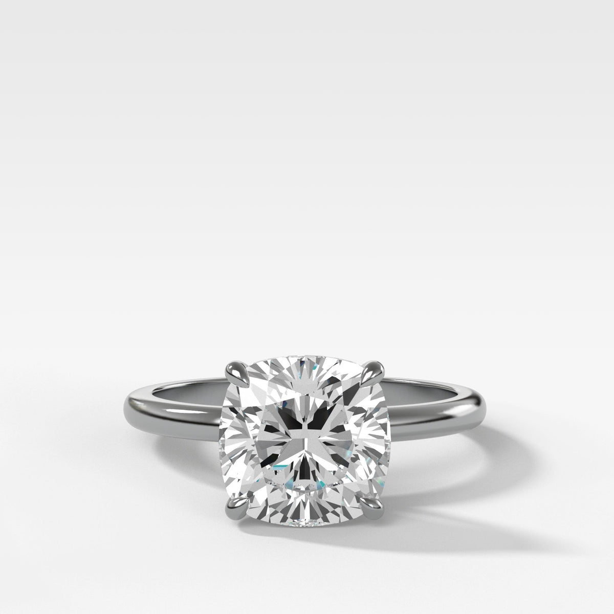 Crescent Solitaire With Cushion Cut by Good Stone in White Gold
