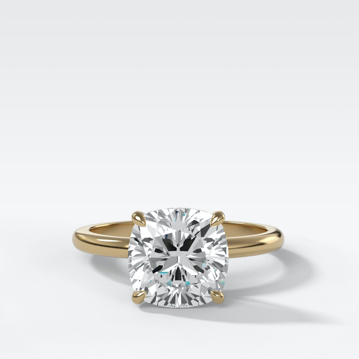 Crescent Solitaire With Cushion Cut by Good Stone in Yellow Gold