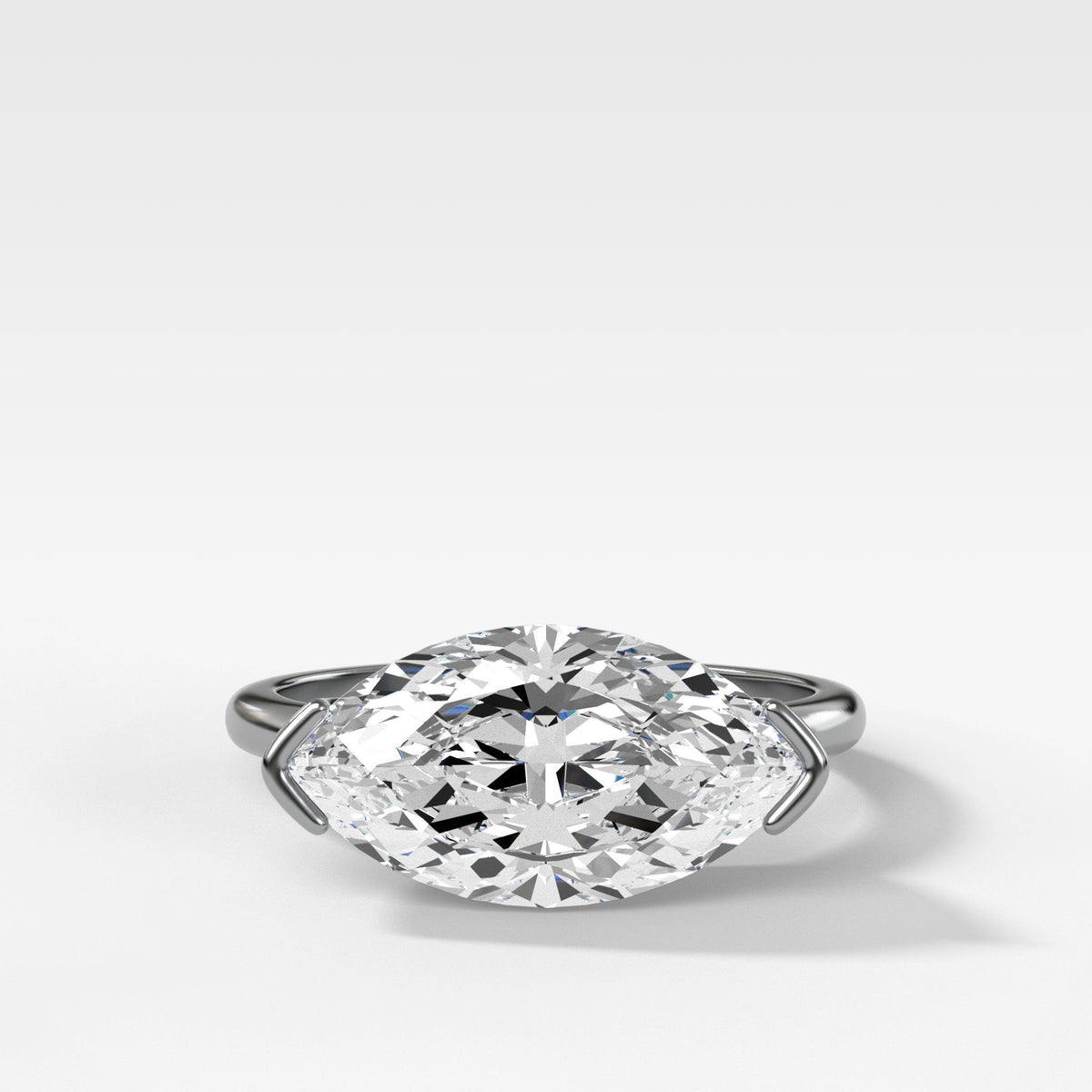 East West Half Bezel Solitaire Engagement Ring With Marquise Cut by Good Stone in White Gold