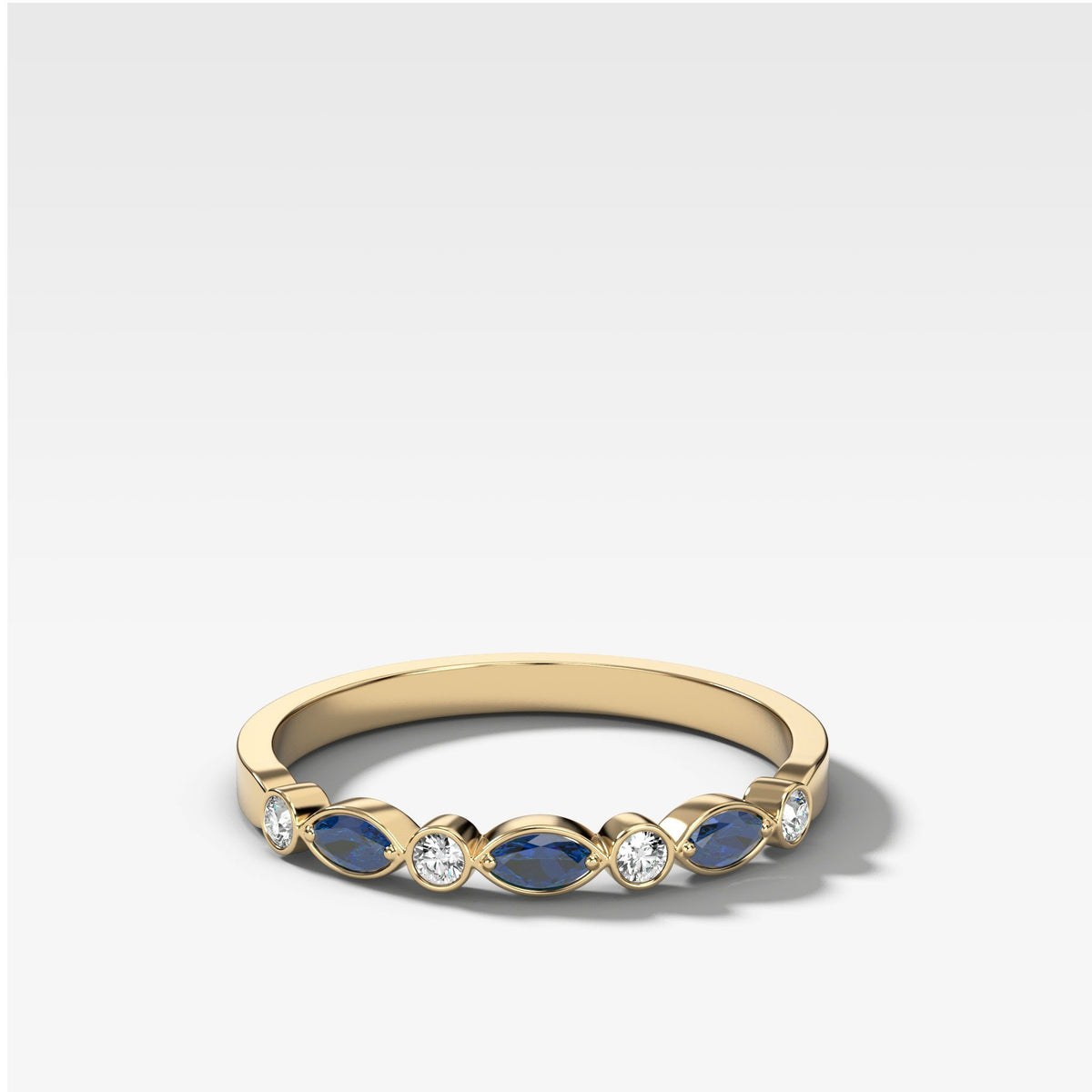 Diamond And Sapphire Tiara Bezel Set Wedding Band by Good Stone in Yellow Gold