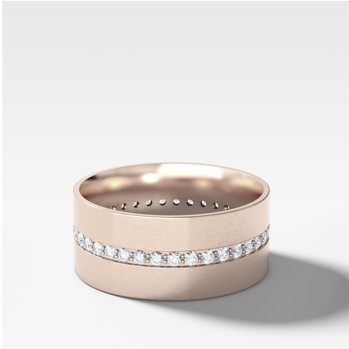Wide Flat Diamond Pavé Eternity Band by Good Stone in Rose Gold
