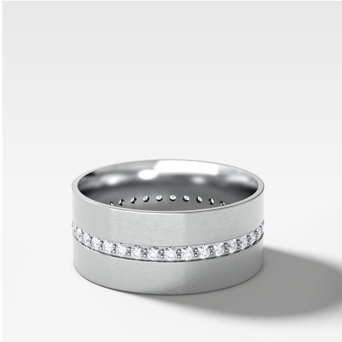 Wide Flat Diamond Pavé Eternity Band by Good Stone in White Gold