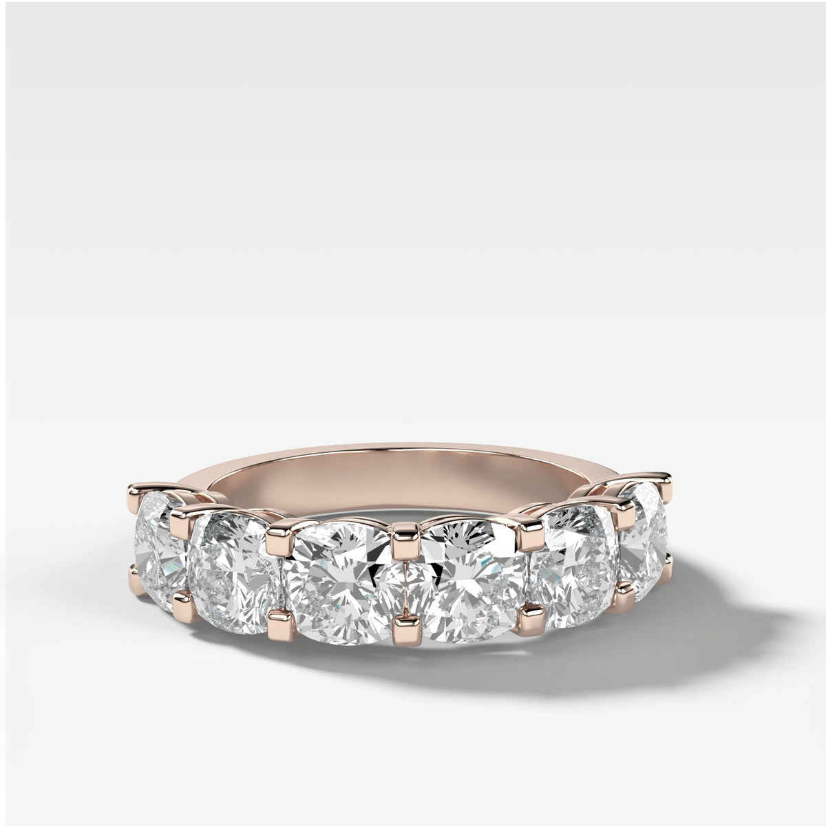 Six Stone Shared Prong Diamond Band With Cushion Cuts by Good Stone in Rose Gold