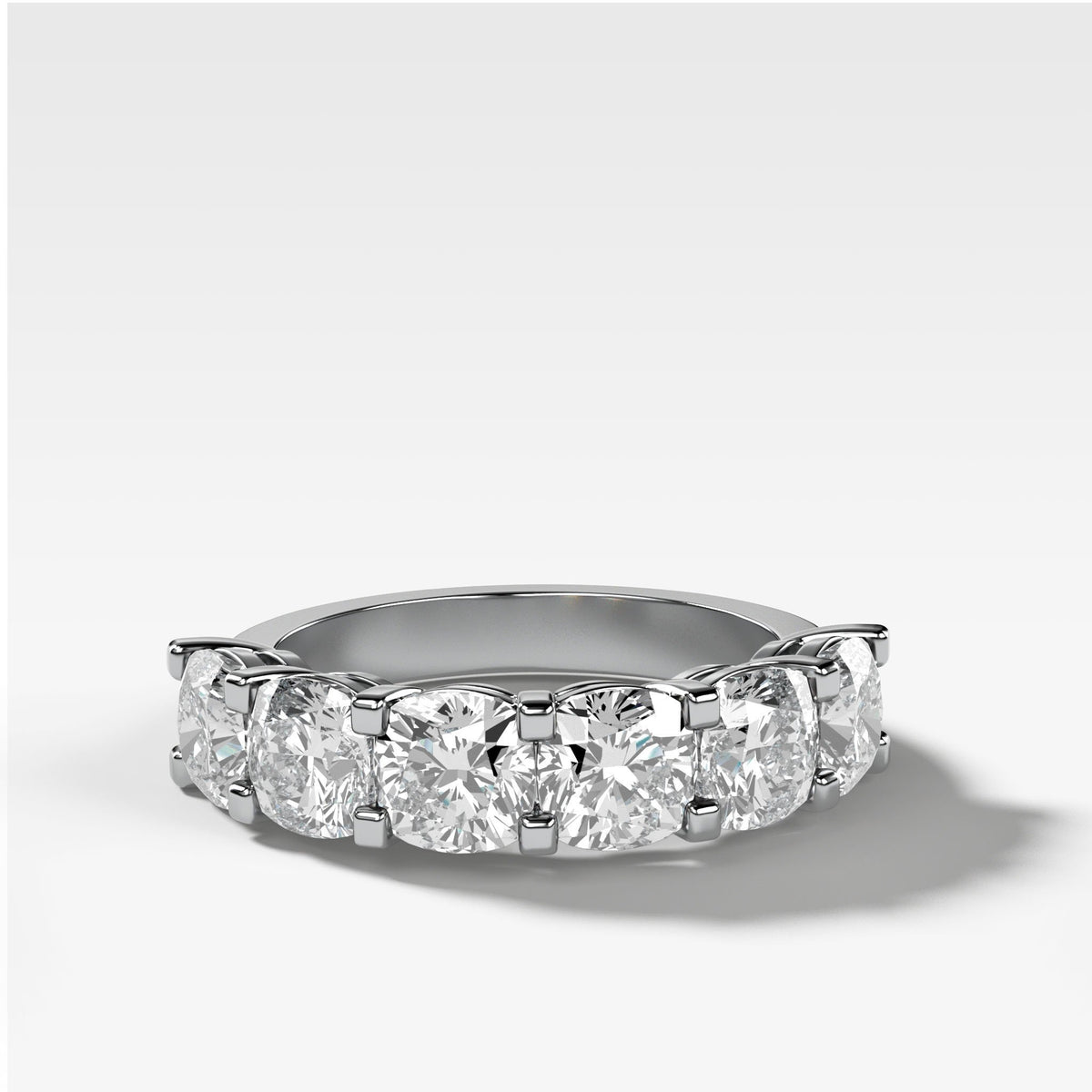 Six Stone Shared Prong Diamond Band With Cushion Cuts by Good Stone in White Gold