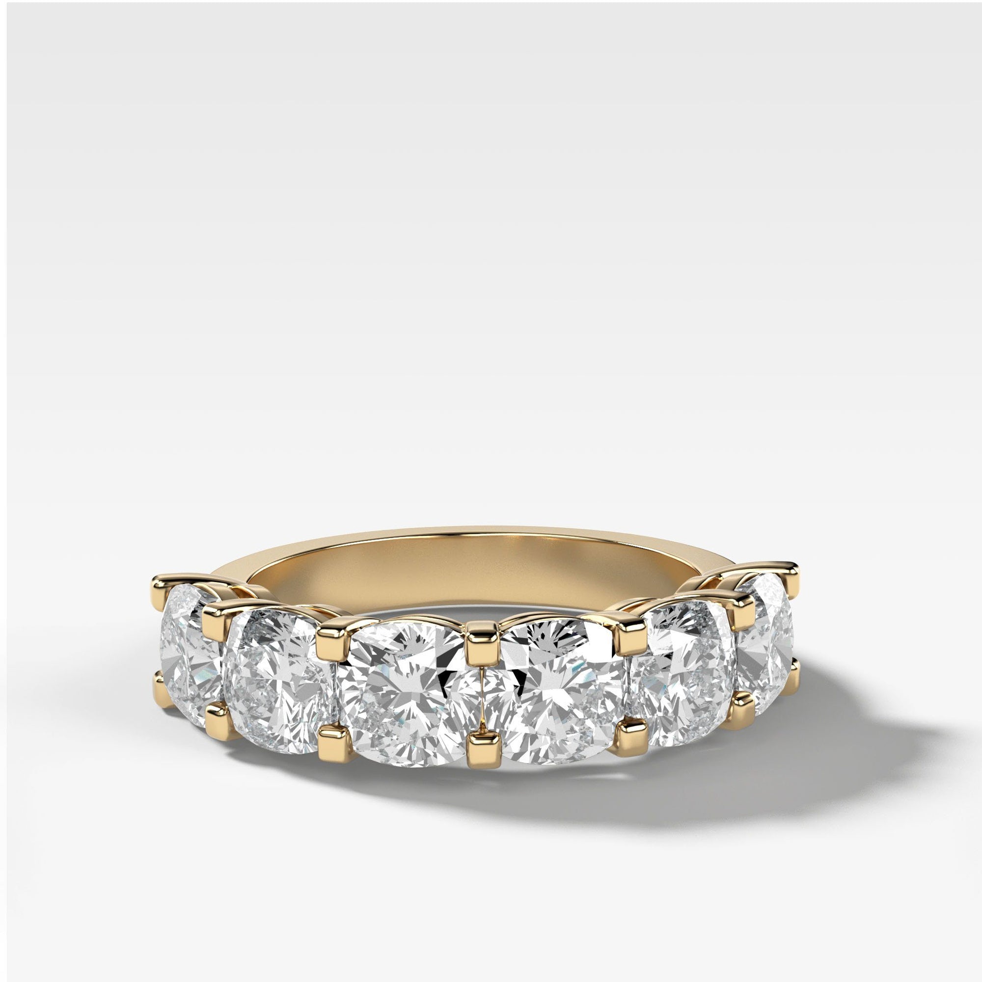 Six Stone Shared Prong Diamond Band With Cushion Cuts by Good Stone in Yellow Gold