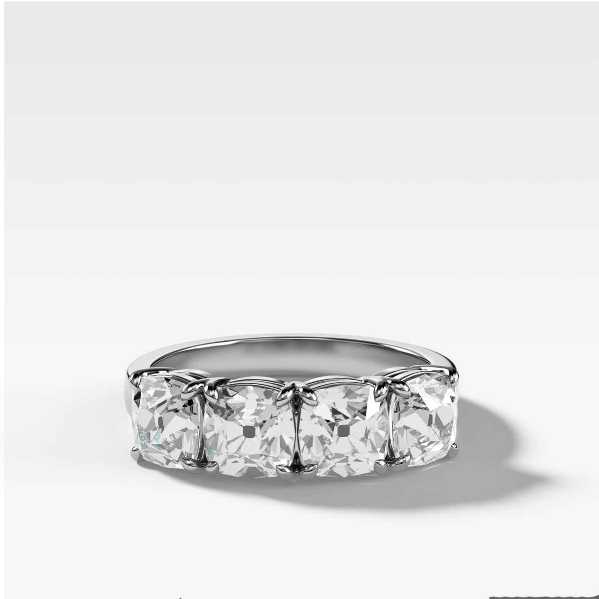 Four Stone Diamond Wedding Band With Old Mine Cuts by Good Stone in White Gold