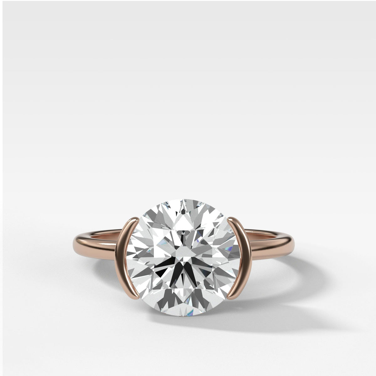Half Bezel Solitaire Engagement Ring With Round Cut by Good Stone in Rose Gold
