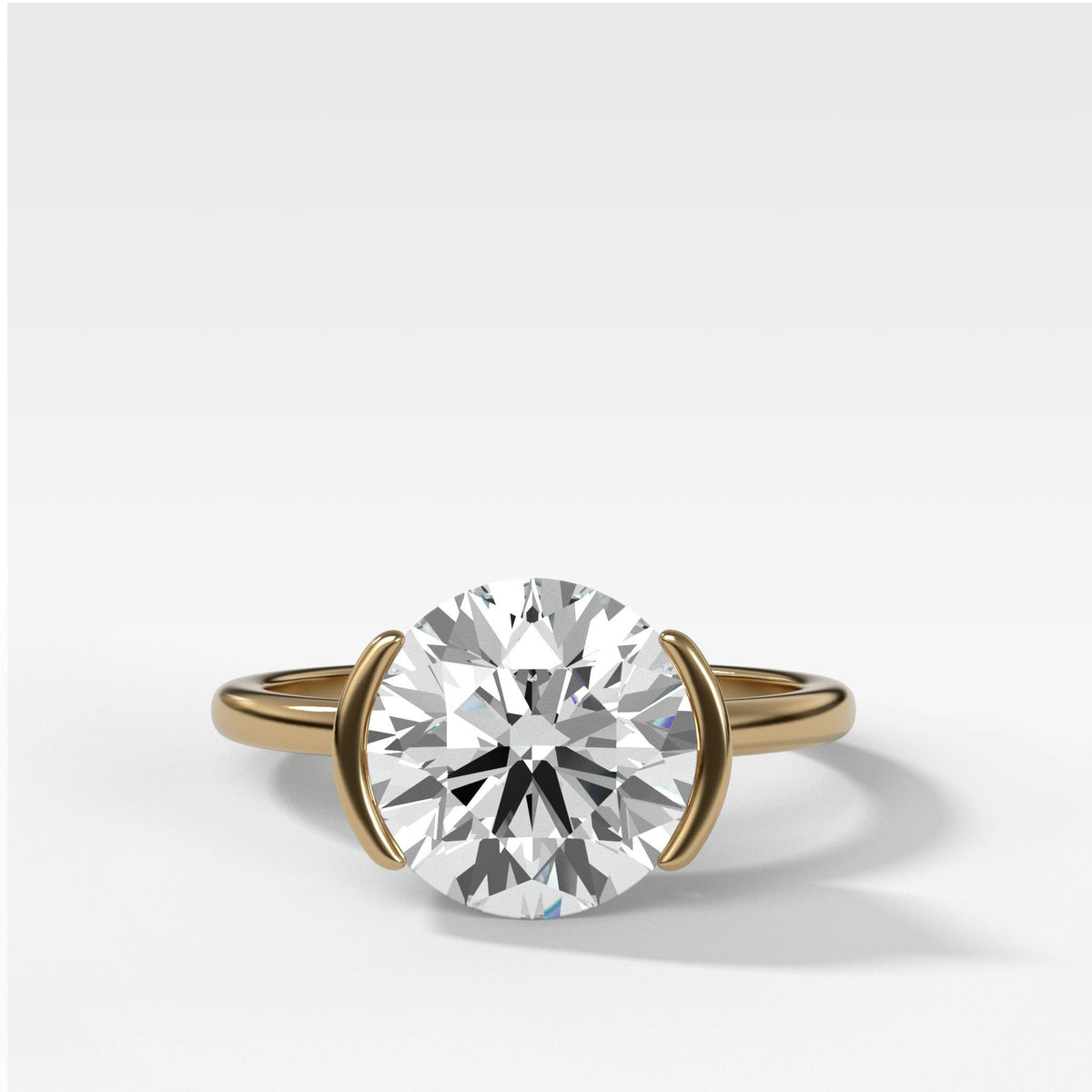 Half Bezel Solitaire Engagement Ring With Round Cut by Good Stone in Yellow Gold