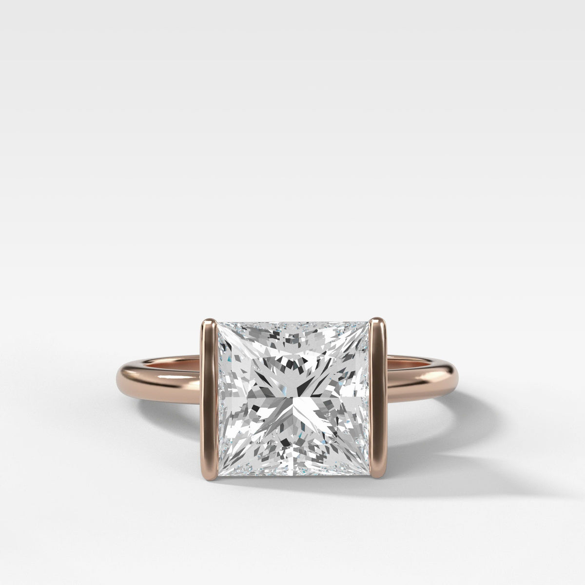 Half Bezel Solitaire Engagement Ring With Princess Cut by Good Stone in Rose Gold