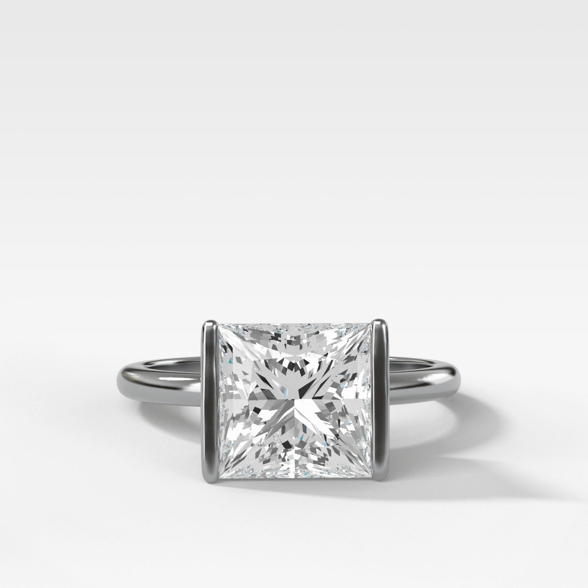 Half Bezel Solitaire Engagement Ring With Princess Cut by Good Stone in White Gold