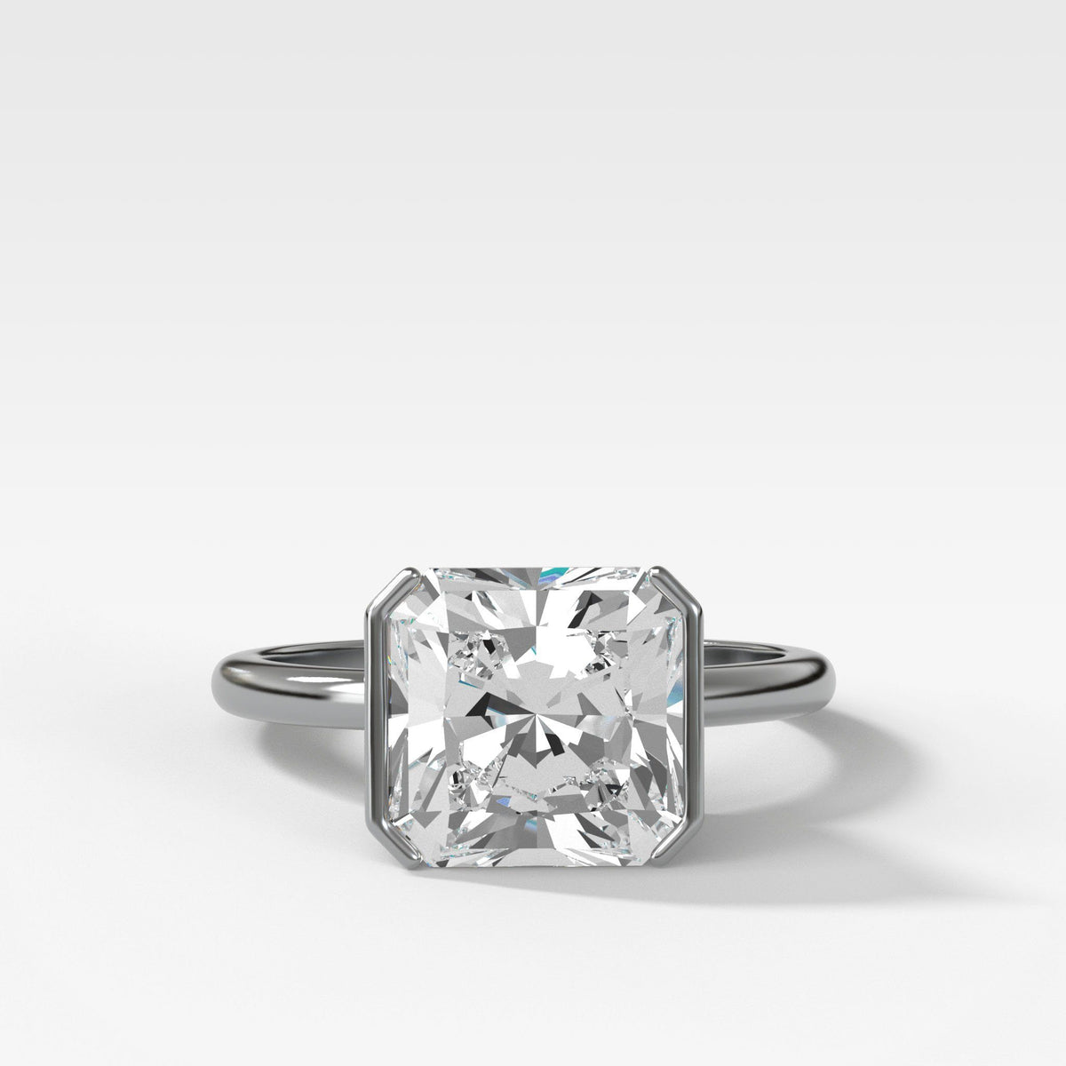 Half Bezel Solitaire Engagement Ring With Square Radiant Cut by Good Stone in White Gold