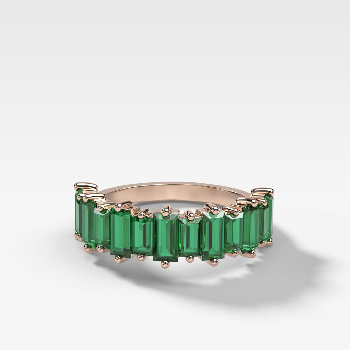 Green Emerald Baguette Stackable Ring by Good Stone in Rose Gold