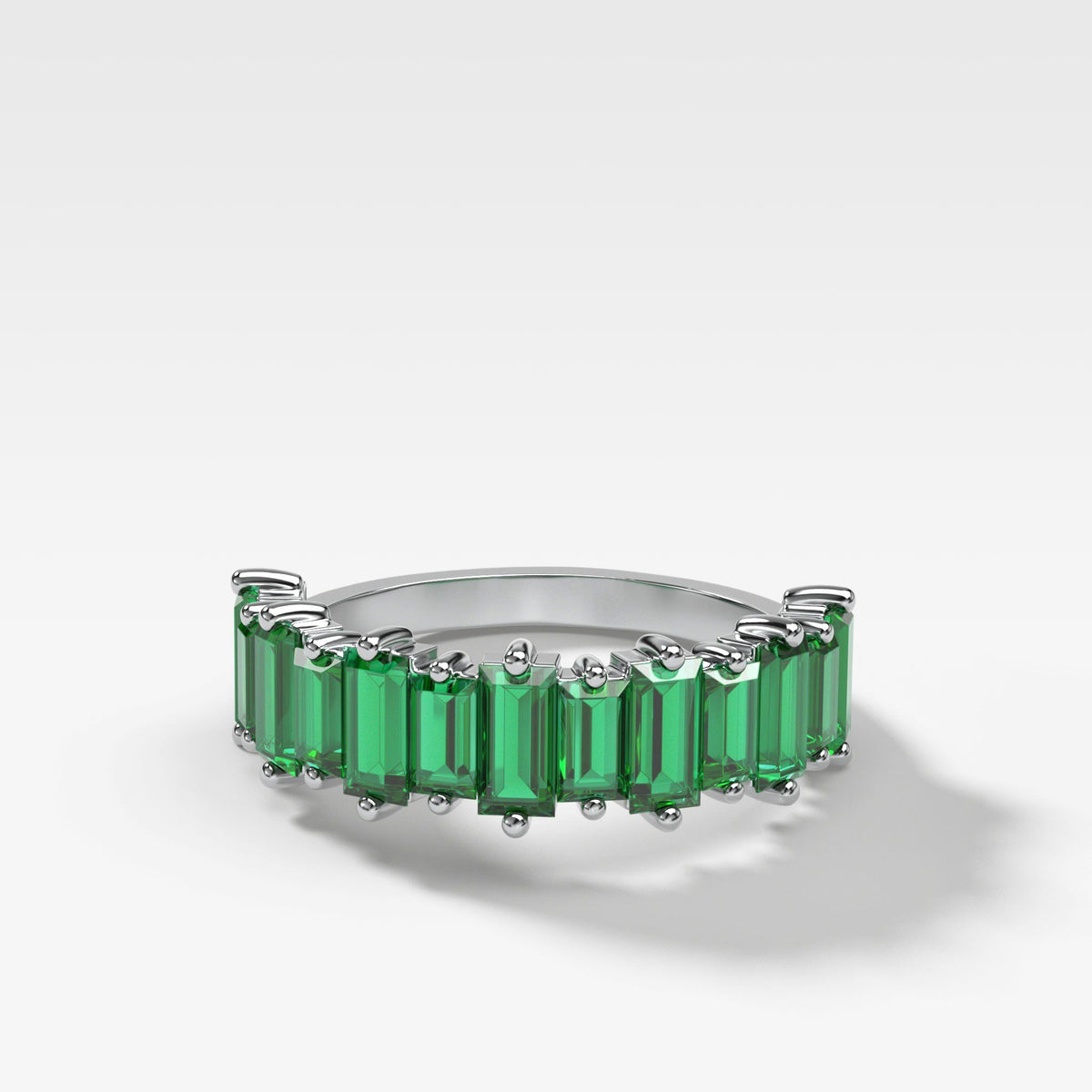 Green Emerald Baguette Stackable Ring by Good Stone in White Gold