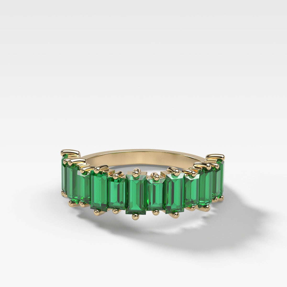 Green Emerald Baguette Stackable Ring by Good Stone in Yellow Gold