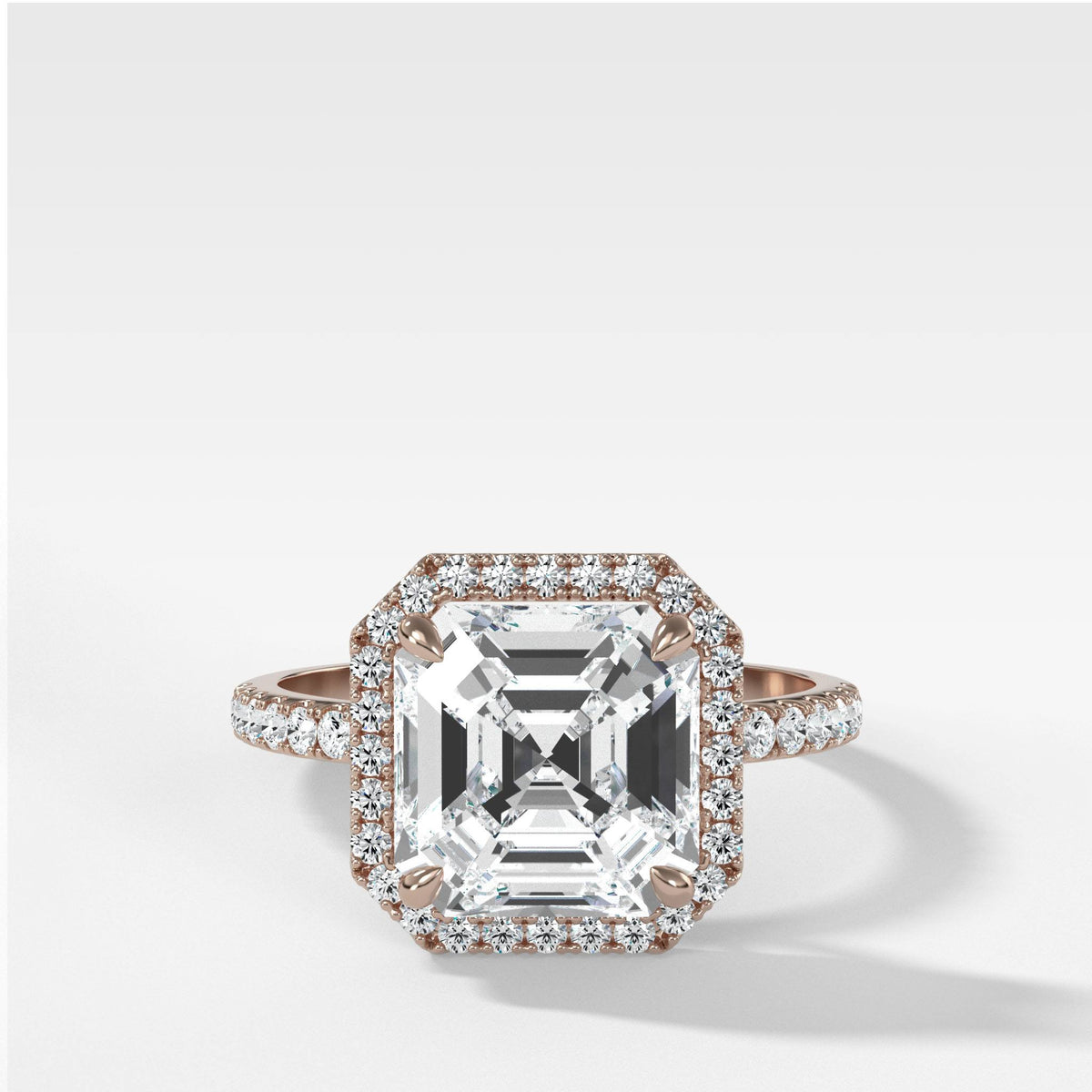 Aurora Pavé Halo Ring With Asscher Cut in Rose Gold by Good Stone