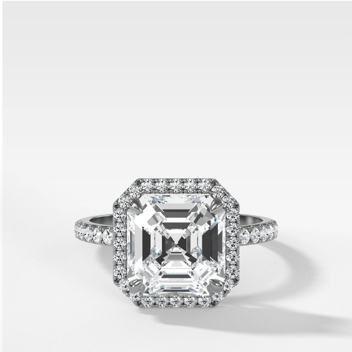 Aurora Pavé Halo Ring With Asscher Cut in White Gold by Good Stone