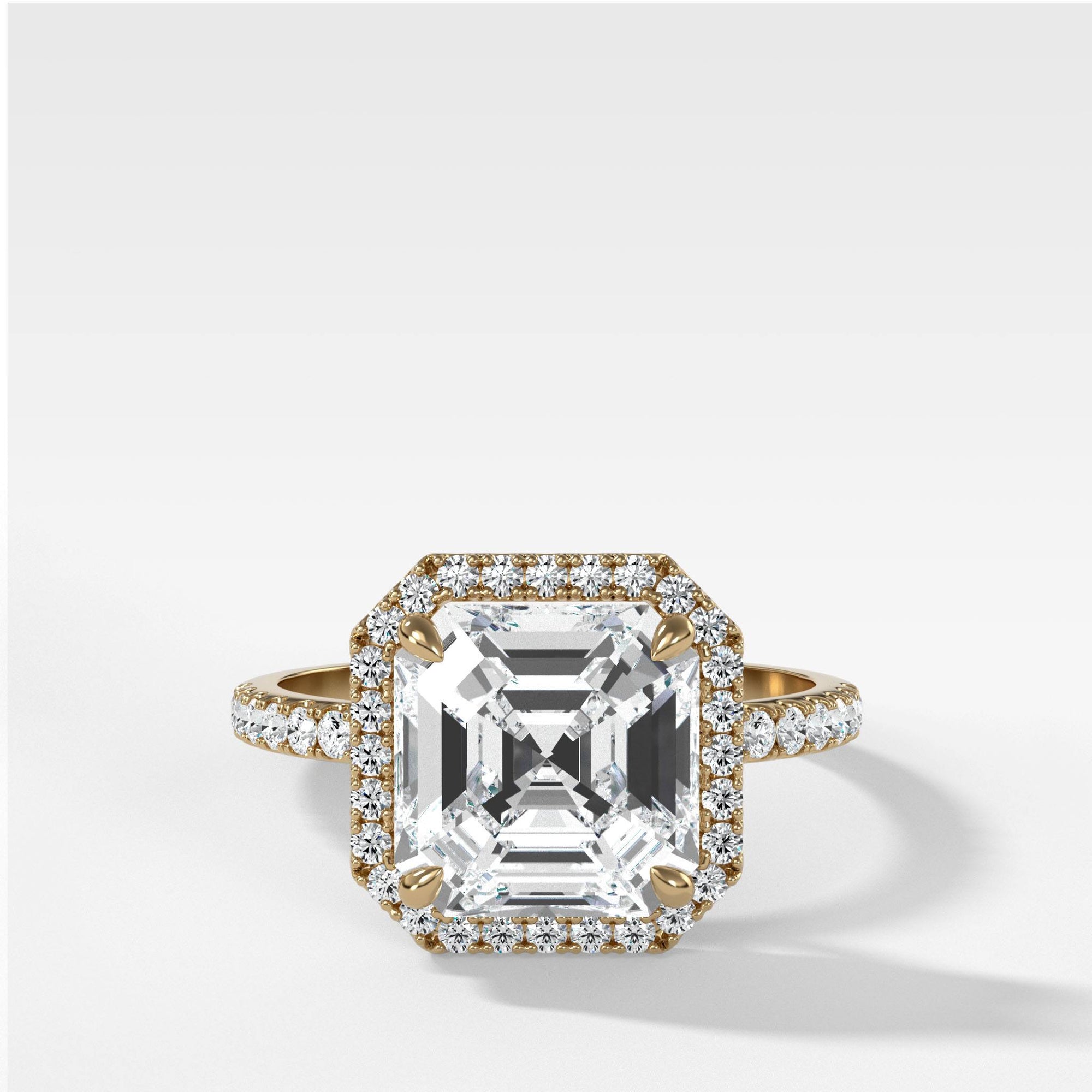 Aurora Pavé Halo Ring With Asscher Cut in Yellow Gold by Good Stone