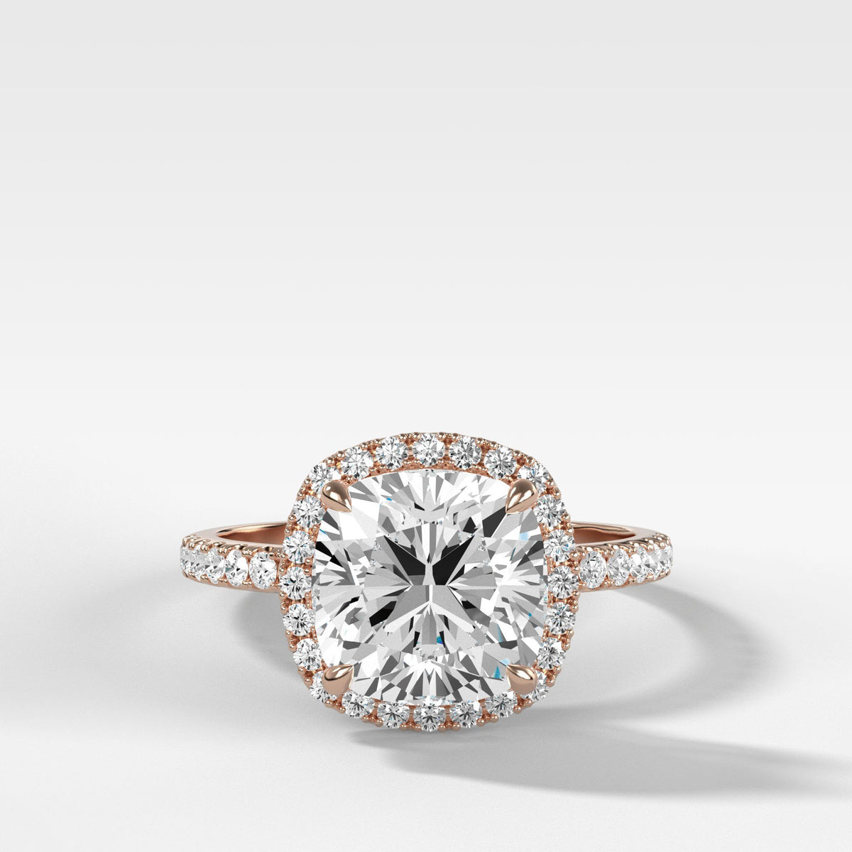 Aurora Pave Halo Ring With Cushion Cut by Good Stone in Rose Gold