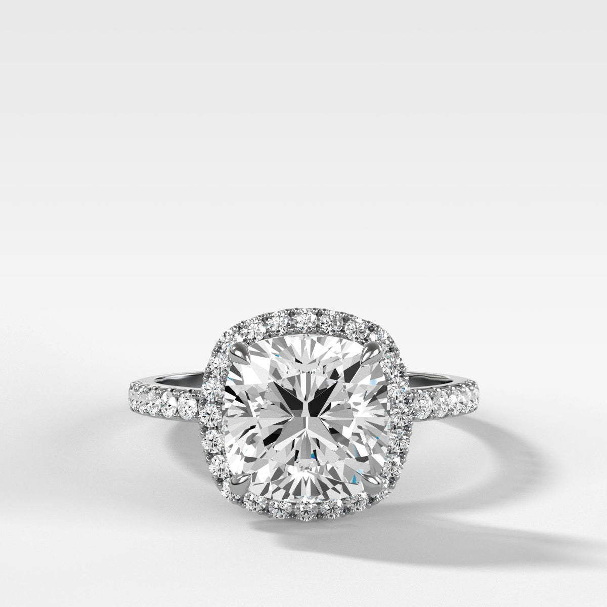 Aurora Pave Halo Ring With Cushion Cut by Good Stone in White Gold