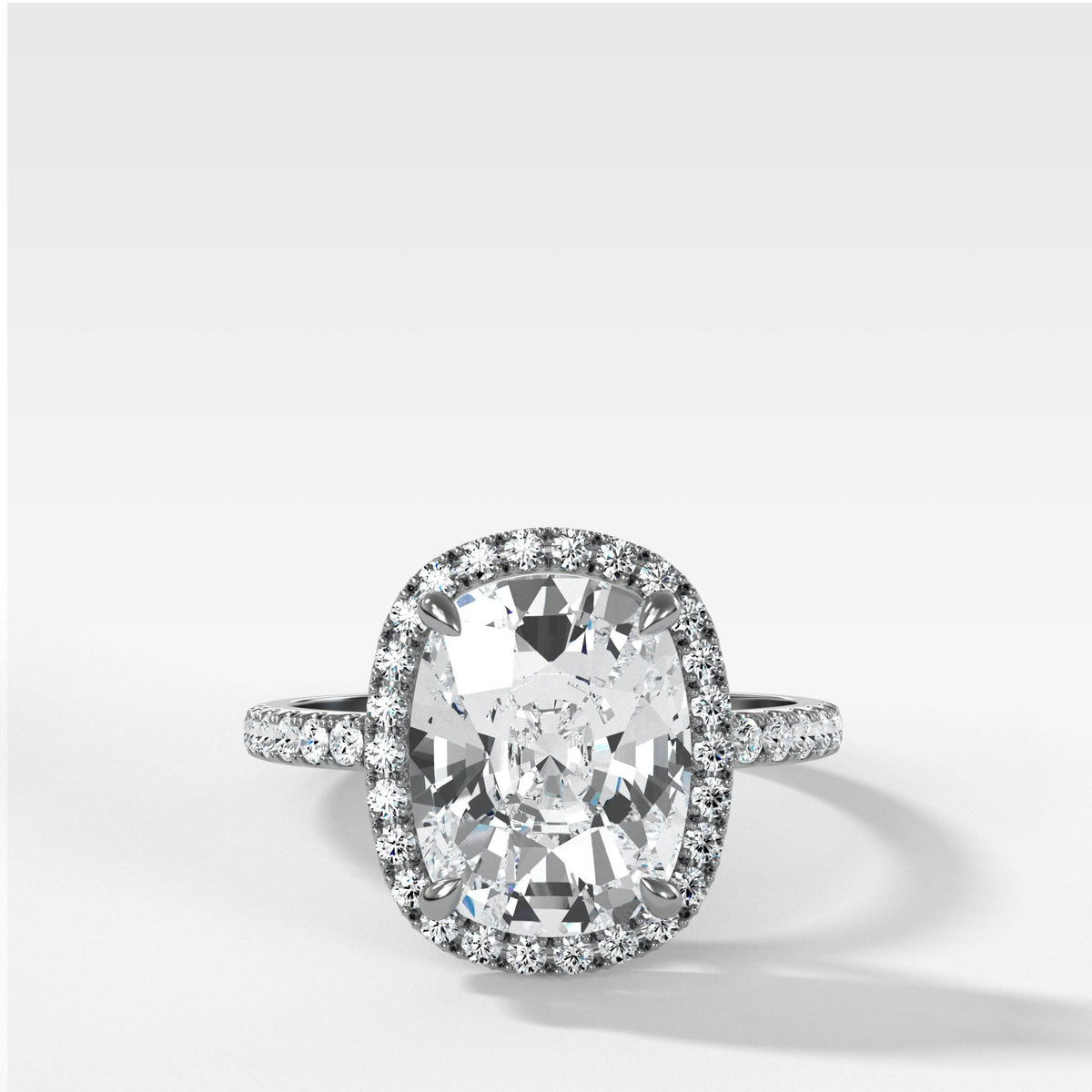 Aurora Pave Halo Ring With Elongated Cushion Cut by Good Stone in White Gold
