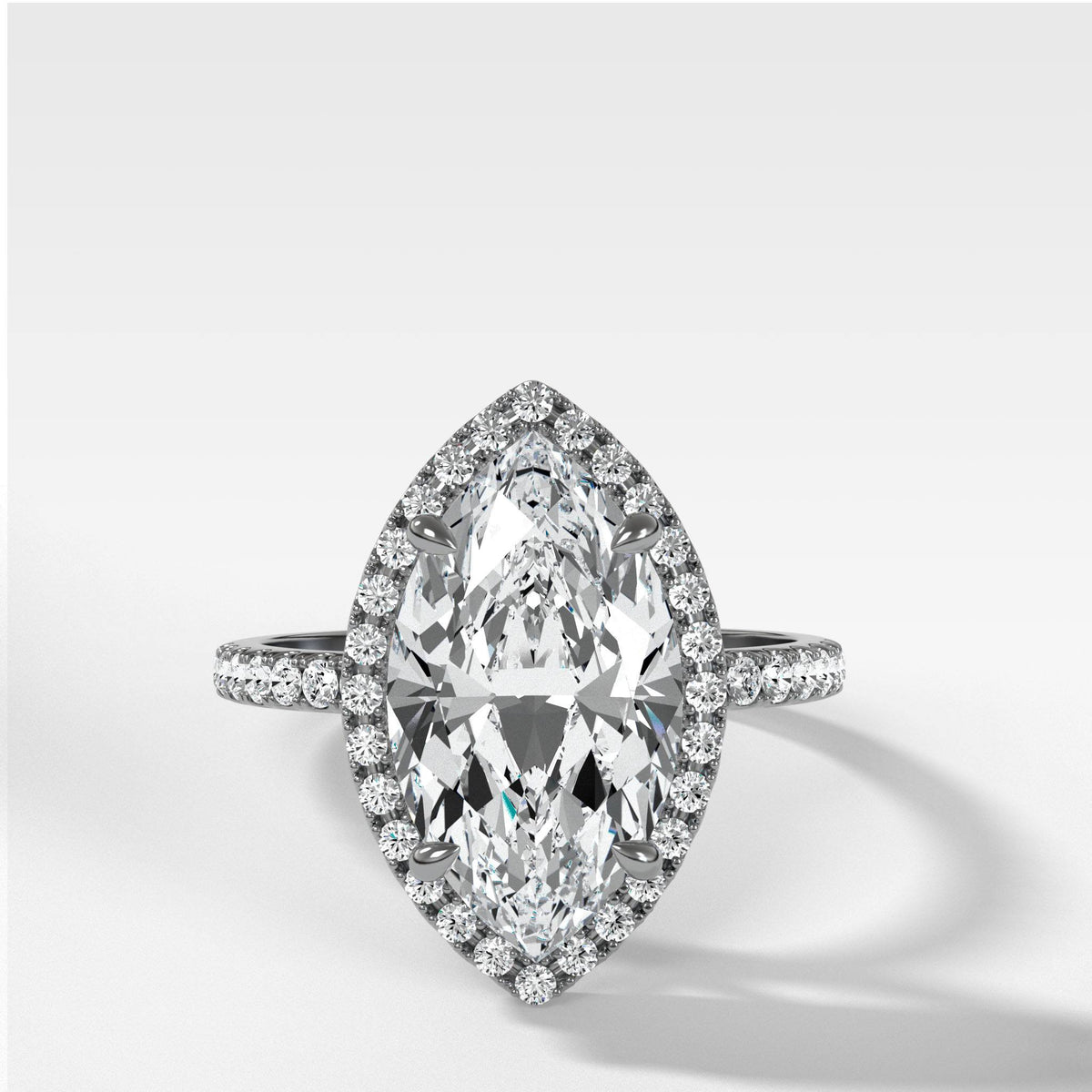 Aurora Pavé Halo Ring With Marquise Cut by Good Stone in White Gold