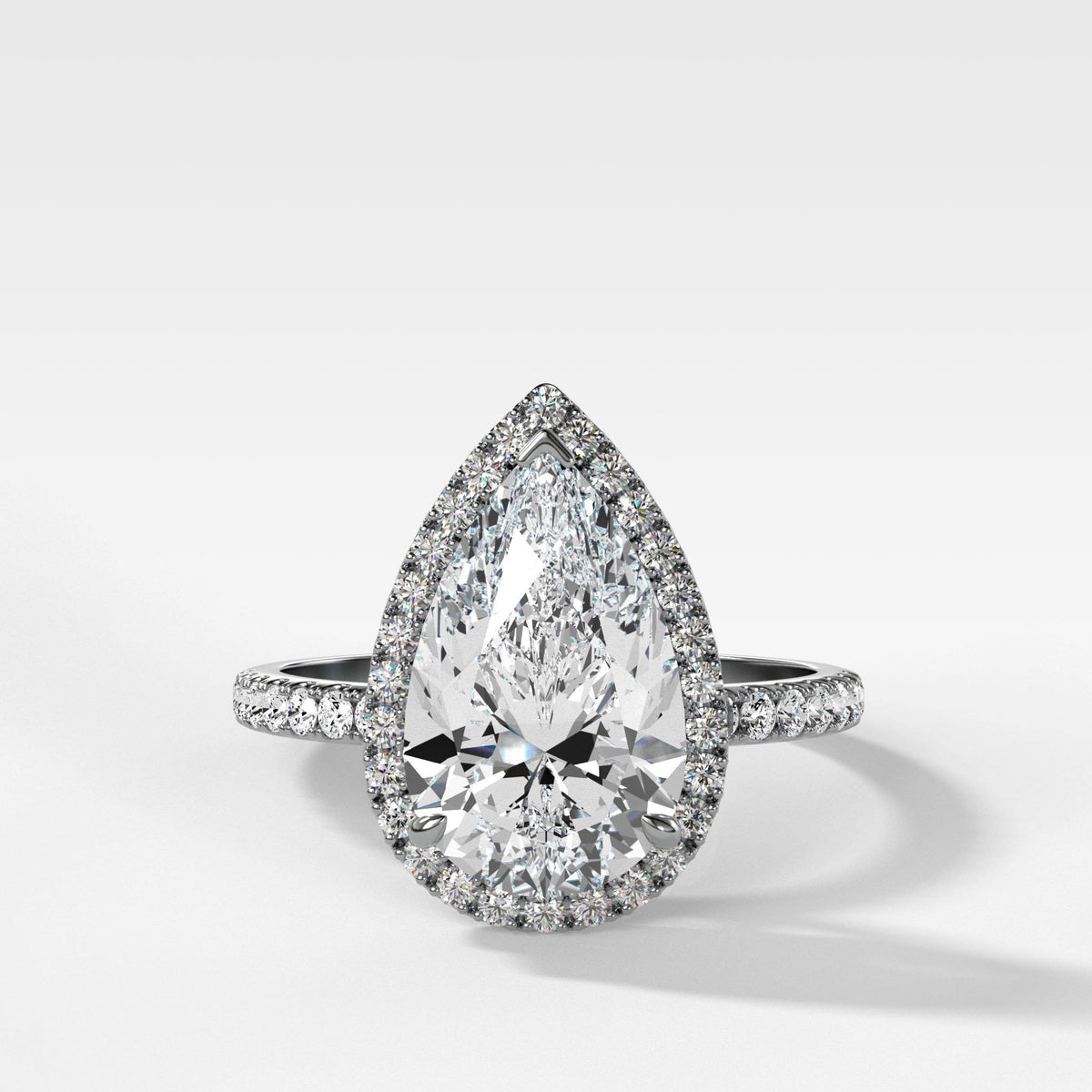Aurora Pave Halo Ring With Pear Cut by Good Stone in White Gold