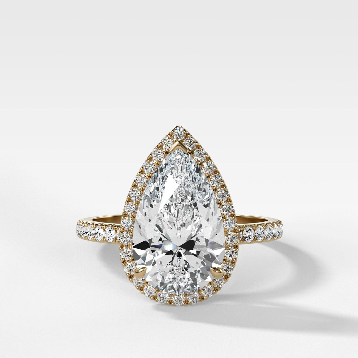 Aurora Pave Halo Ring With Pear Cut by Good Stone in Yellow Gold