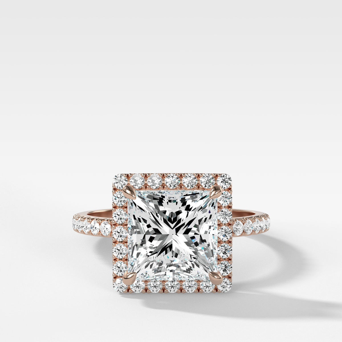 Aurora Pave Halo Ring With Princess Cut by Good Stone in Rose Gold