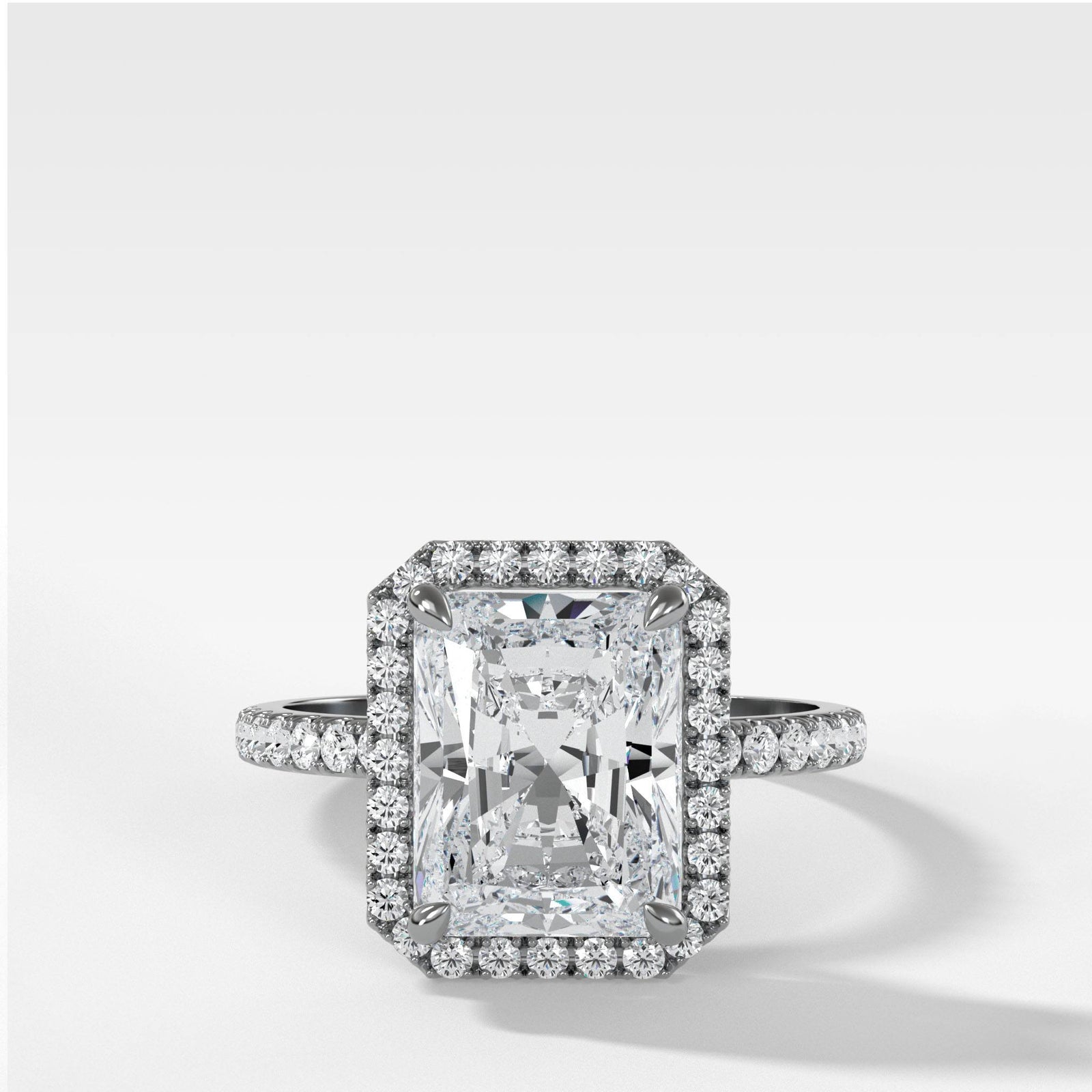 Aurora Pave Halo Ring With Radiant Cut by Good Stone in Yellow Gold