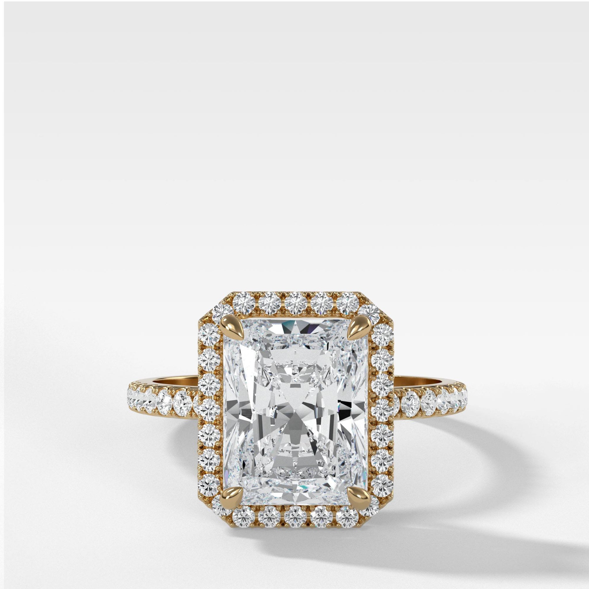 Aurora Pave Halo Ring With Radiant Cut by Good Stone in Yellow Gold